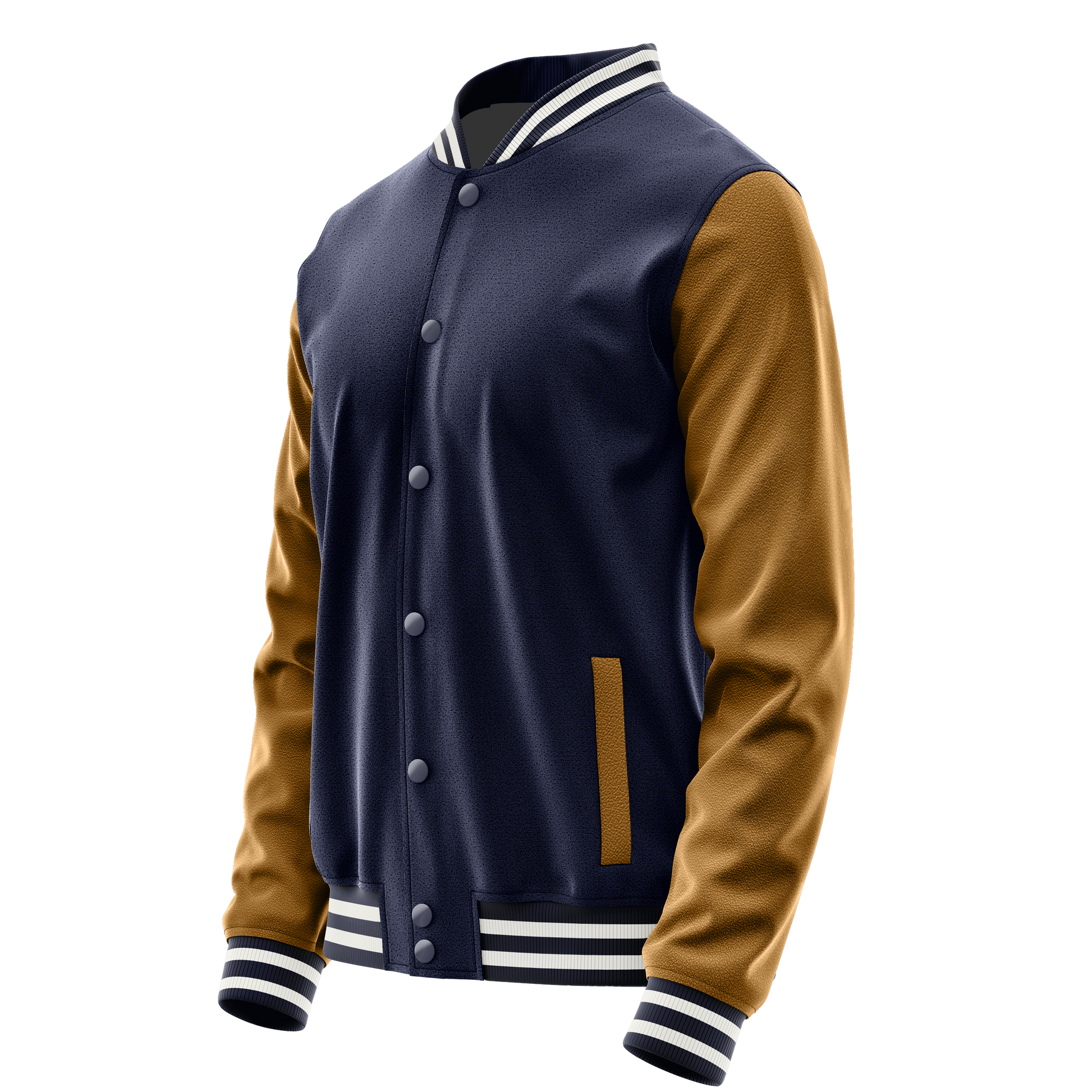 Navy & Khaki Leather Varsity Jacket JG11221118