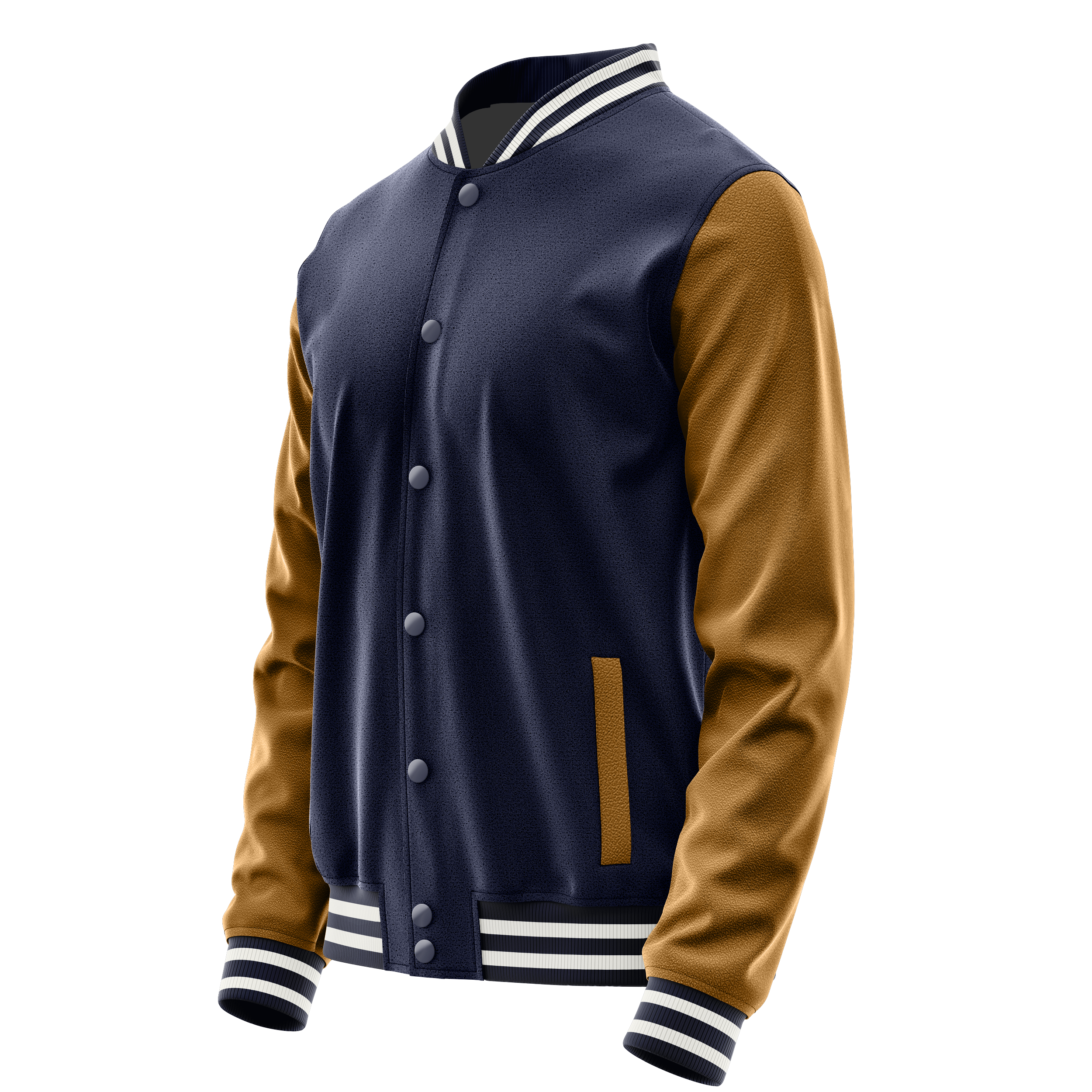 Navy & Khaki Leather Varsity Jacket JG11221118