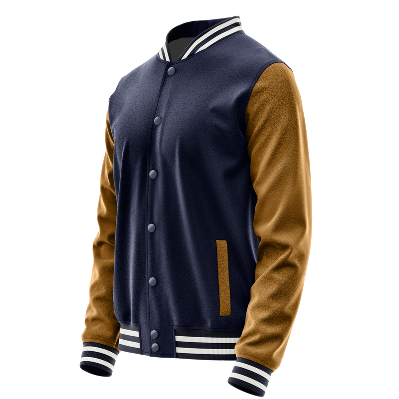 Navy & Khaki Leather Varsity Jacket JG11221118