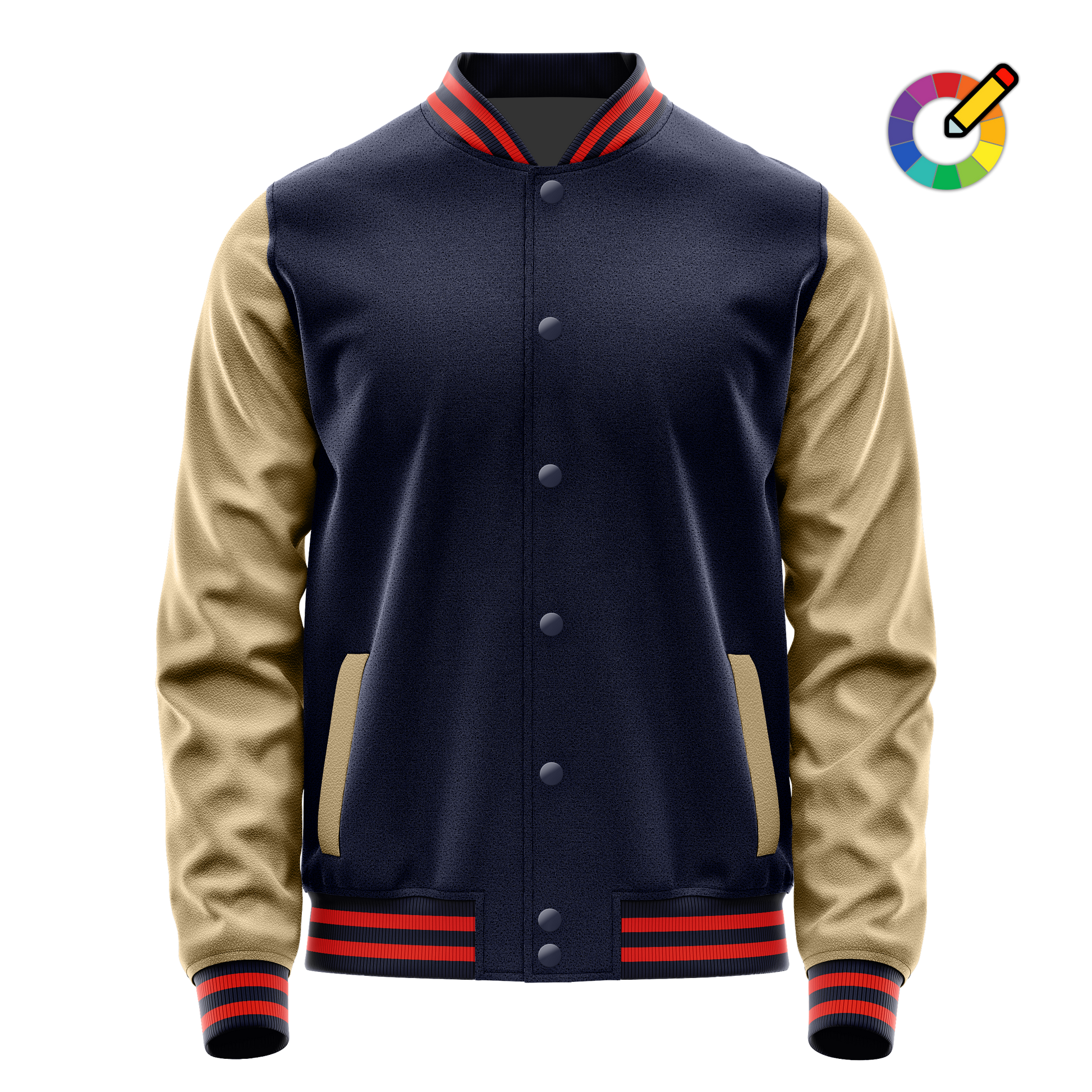 Navy & Light Khaki Leather Varsity Jacket JG11251112