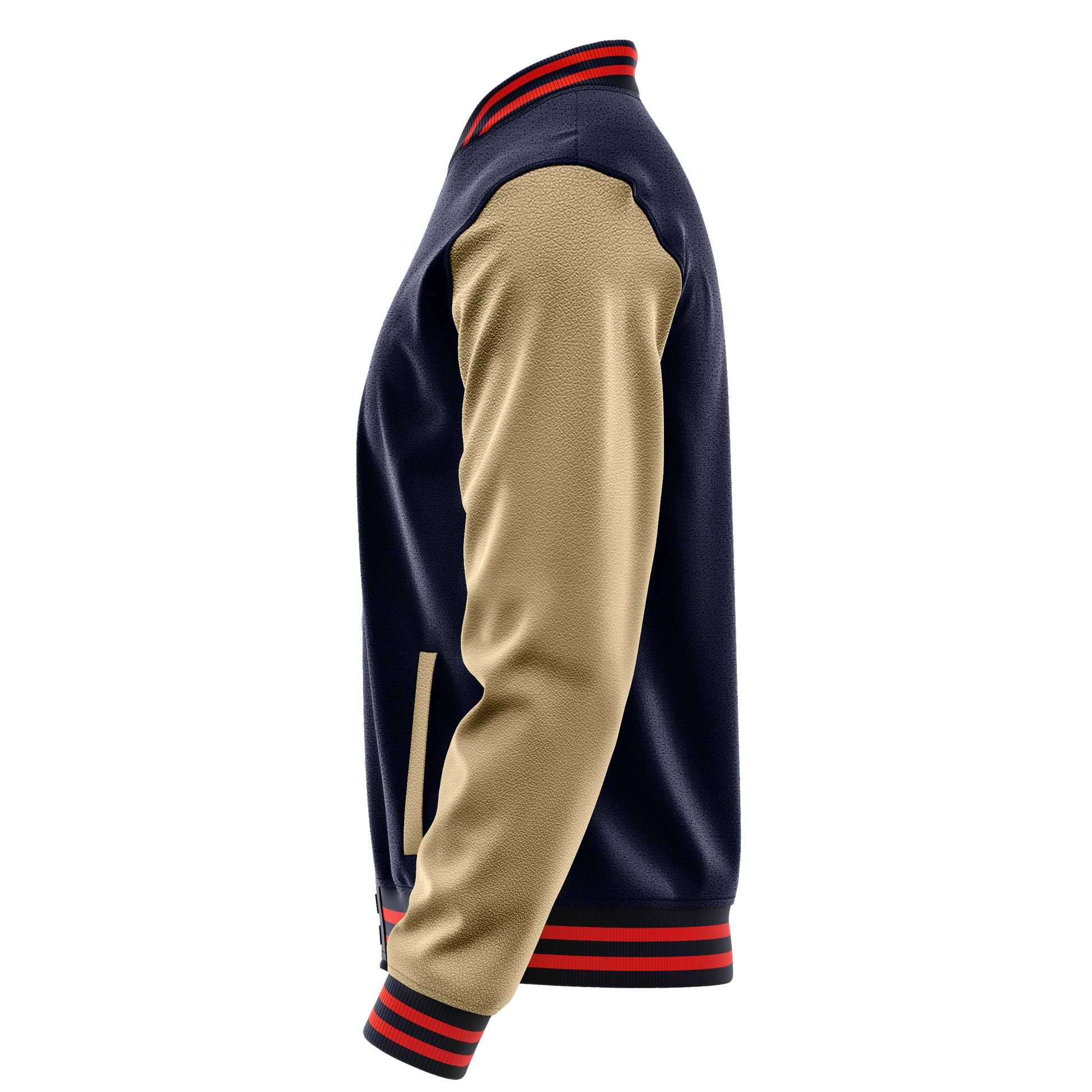 Navy & Light Khaki Leather Varsity Jacket JG11251112