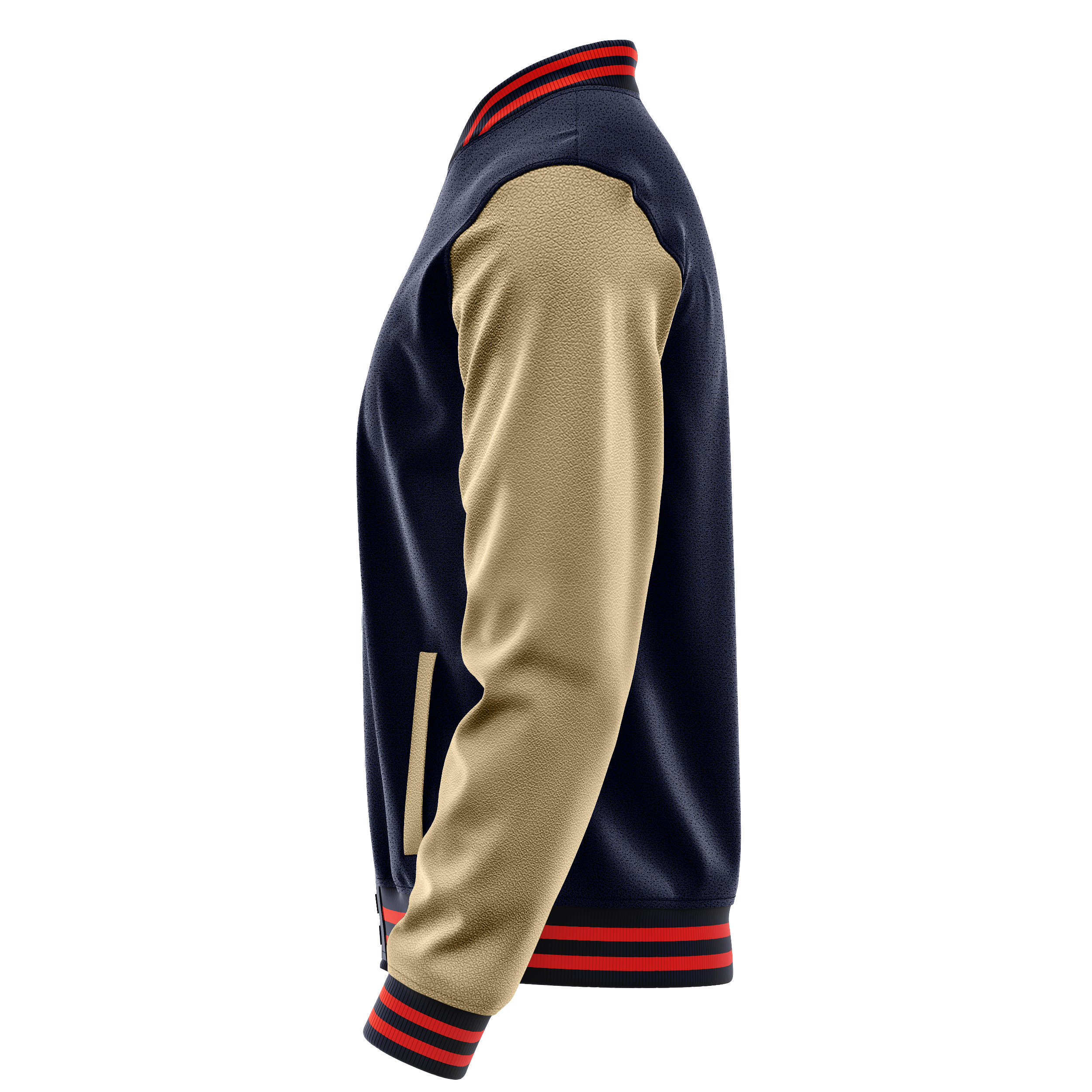 Navy & Light Khaki Leather Varsity Jacket JG11251112