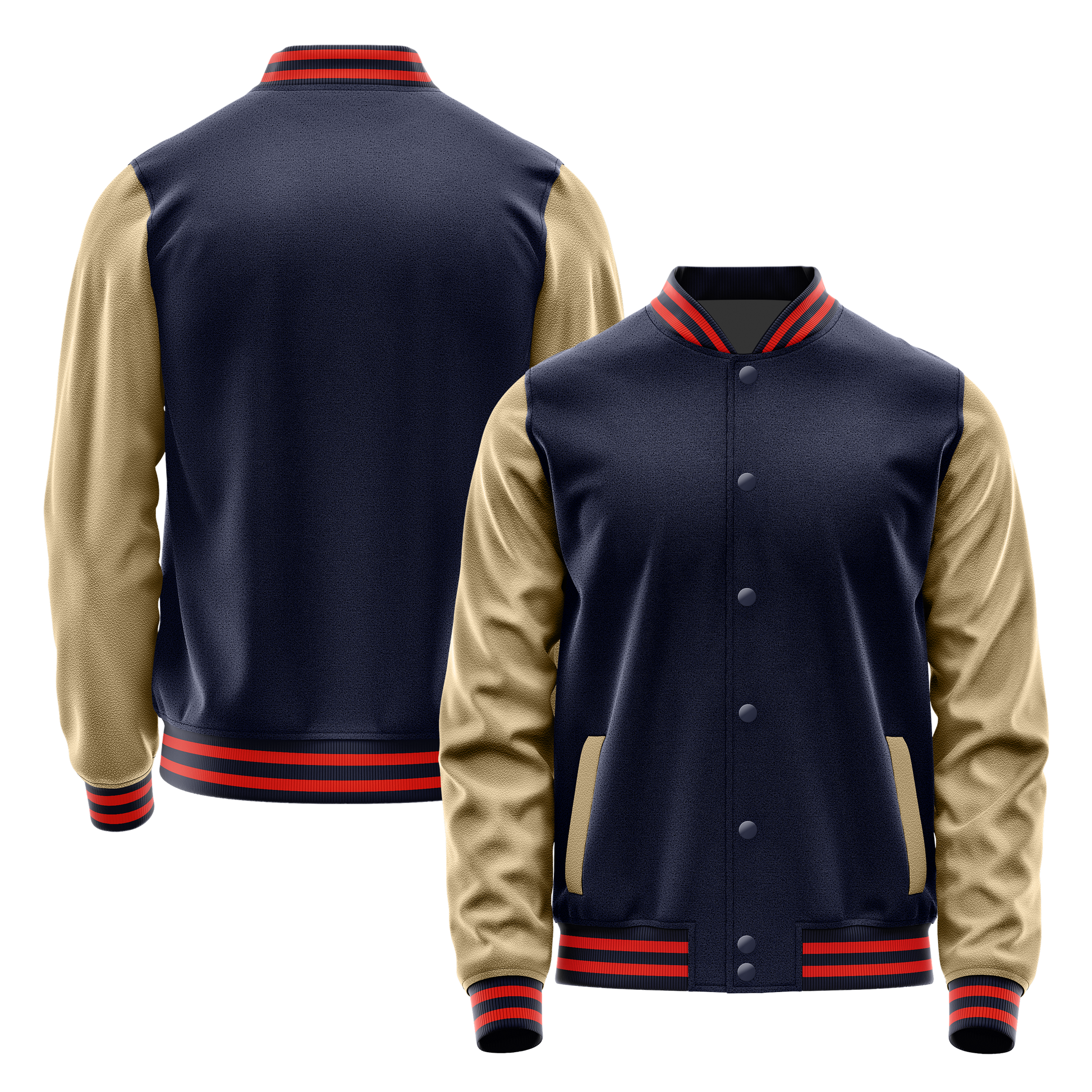 Navy & Light Khaki Leather Varsity Jacket JG11251112