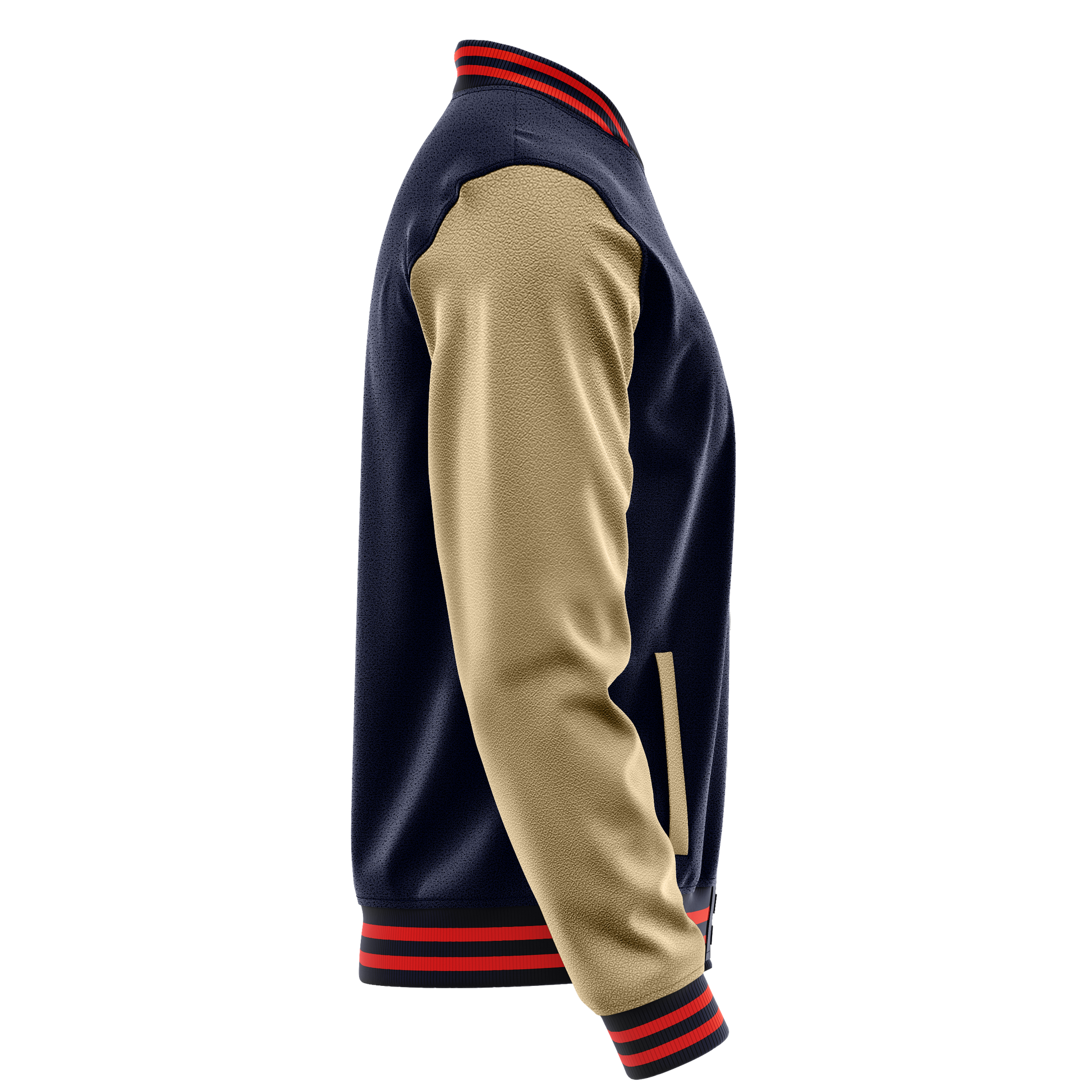 Navy & Light Khaki Leather Varsity Jacket JG11251112