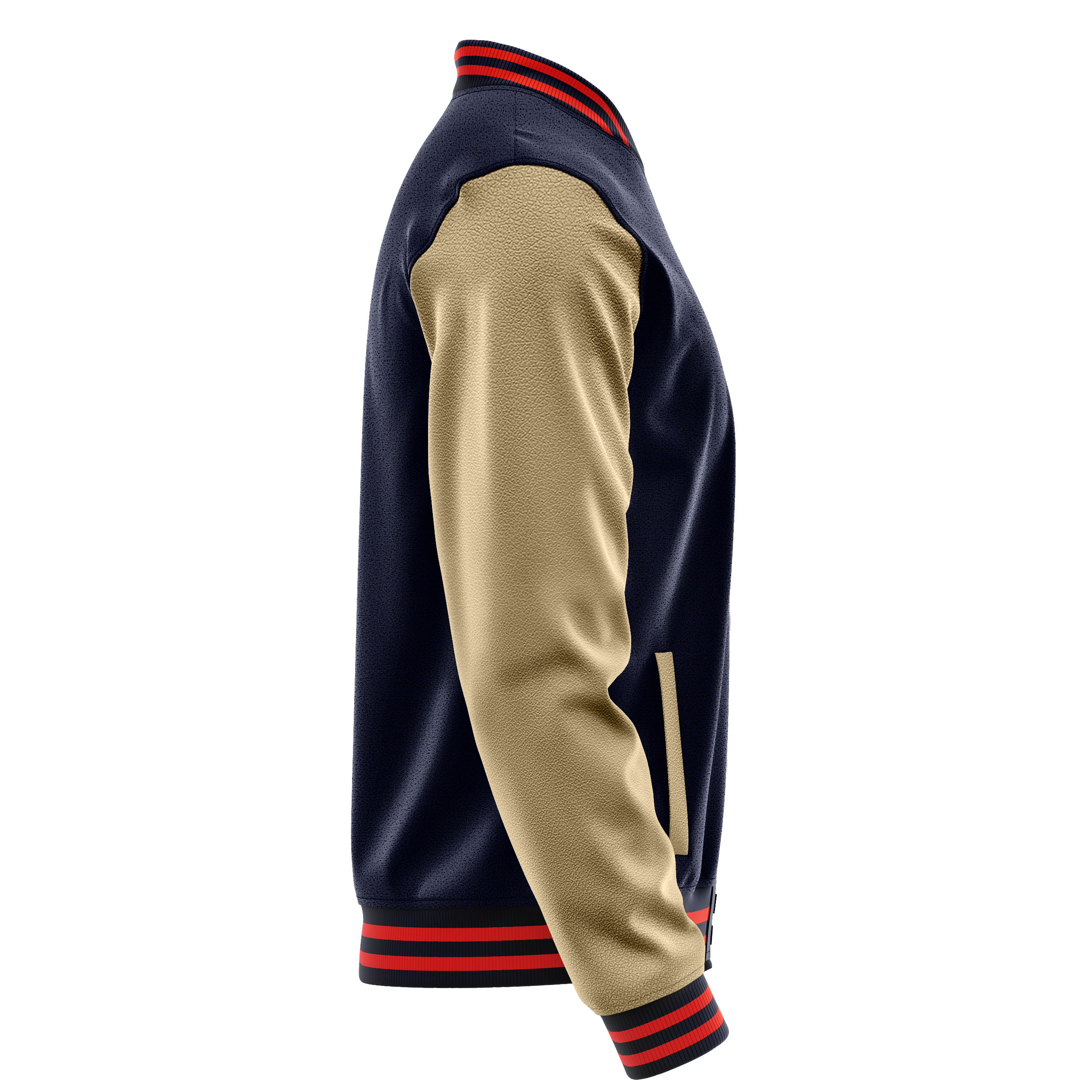 Navy & Light Khaki Leather Varsity Jacket JG11251112