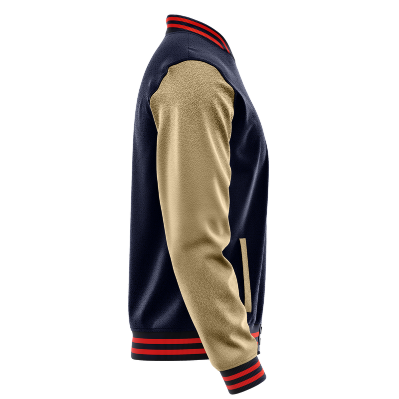 Navy & Light Khaki Leather Varsity Jacket JG11251112