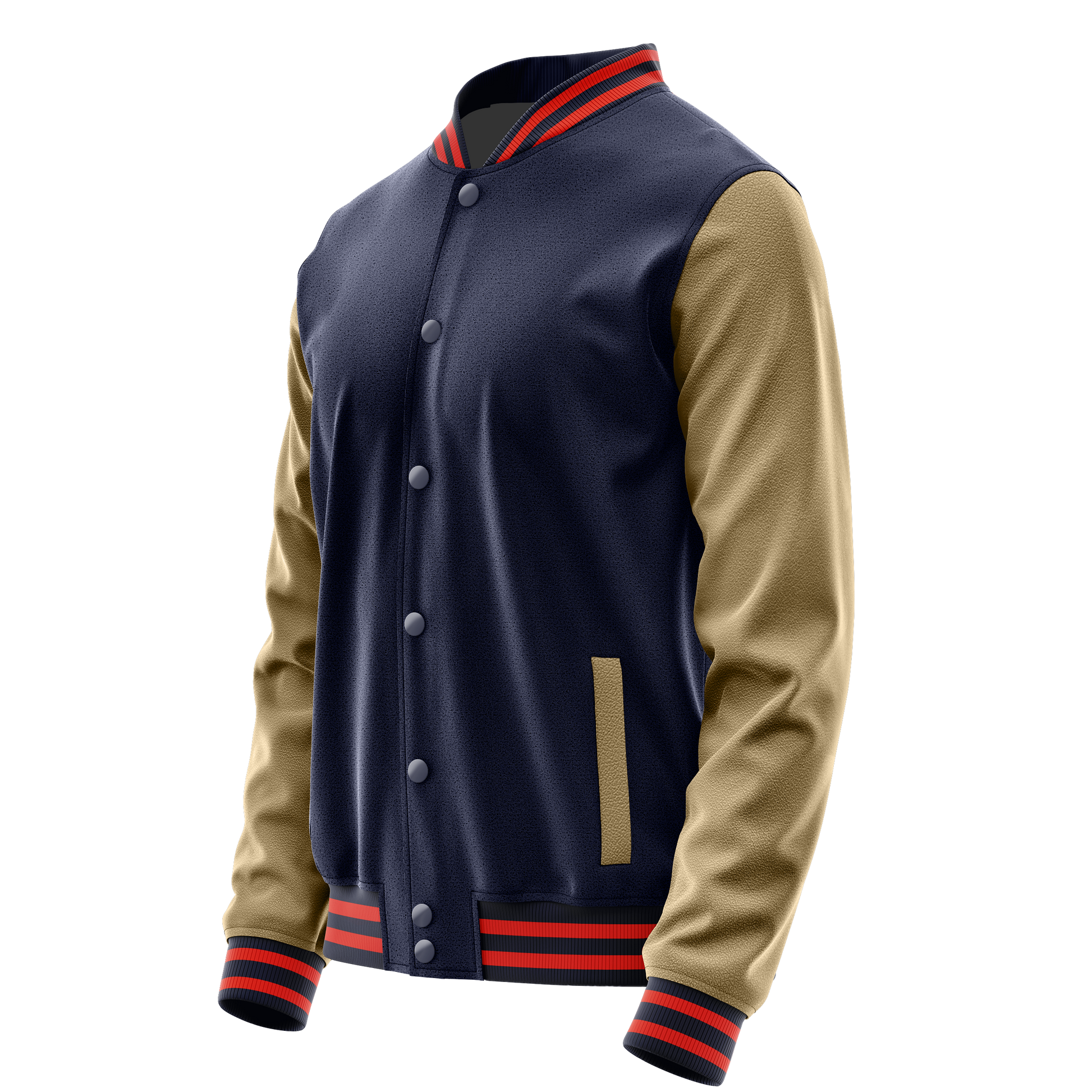 Navy & Light Khaki Leather Varsity Jacket JG11251112