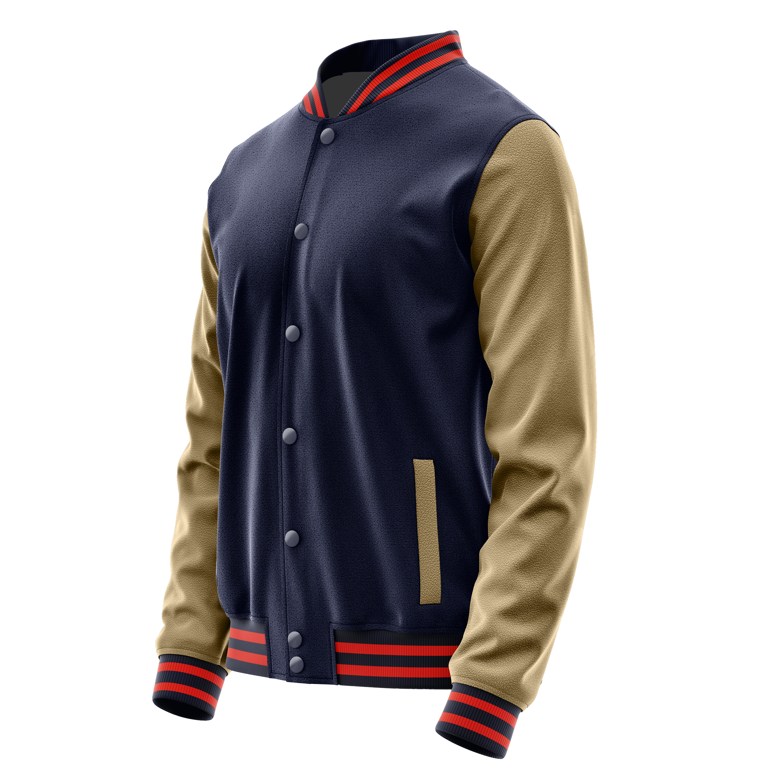 Navy & Light Khaki Leather Varsity Jacket JG11251112