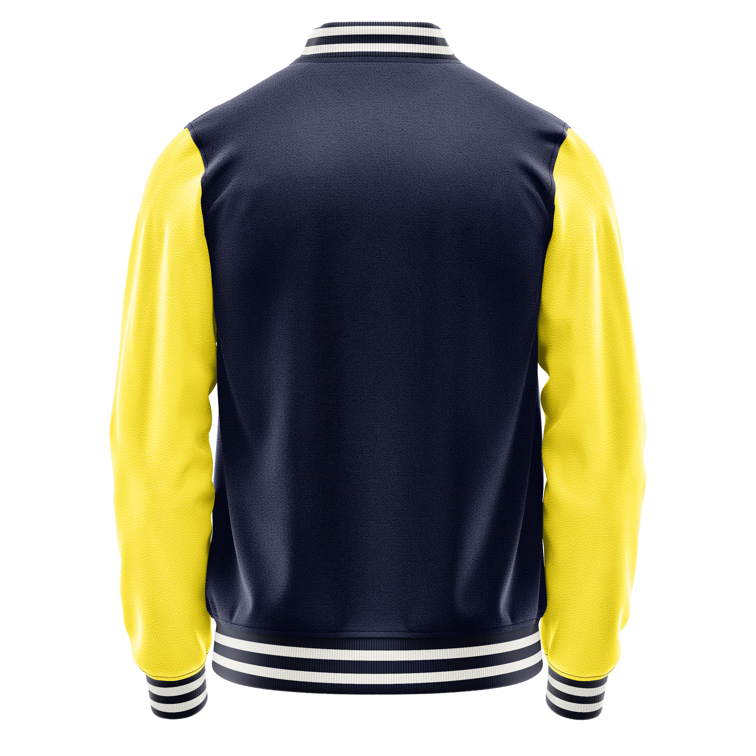 Navy & Light Yellow Leather Varsity Jacket JG11261118