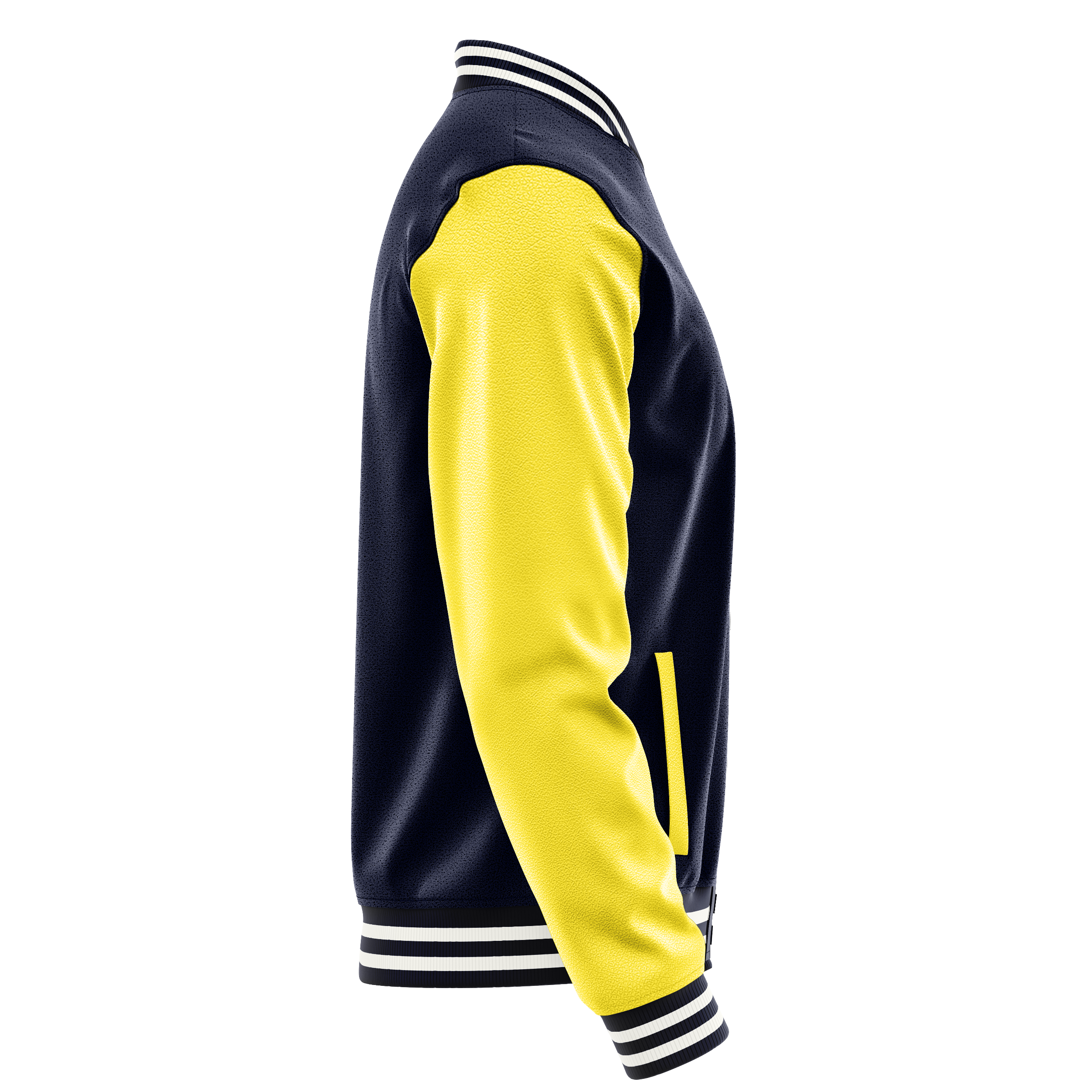 Navy & Light Yellow Leather Varsity Jacket JG11261118