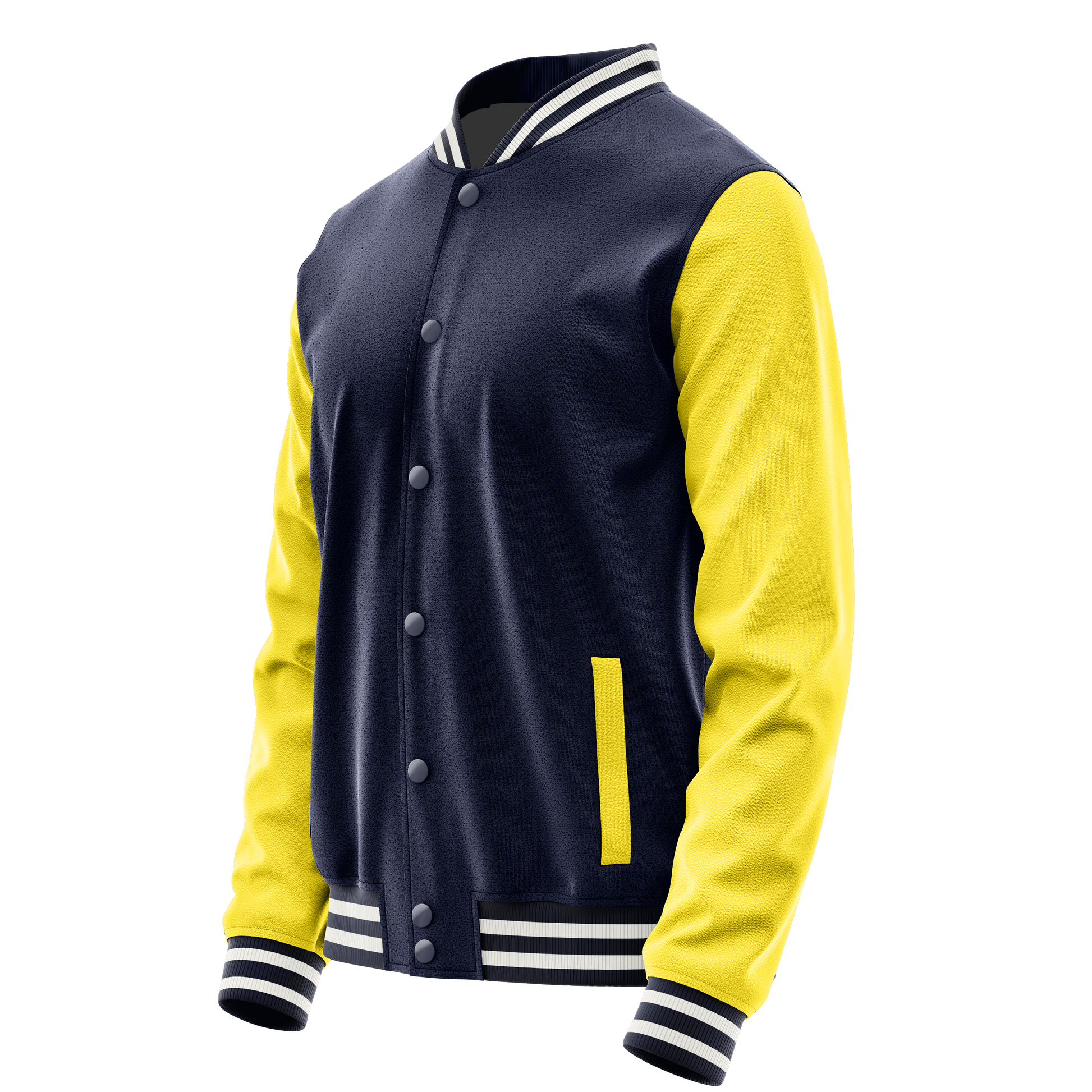 Navy & Light Yellow Leather Varsity Jacket JG11261118