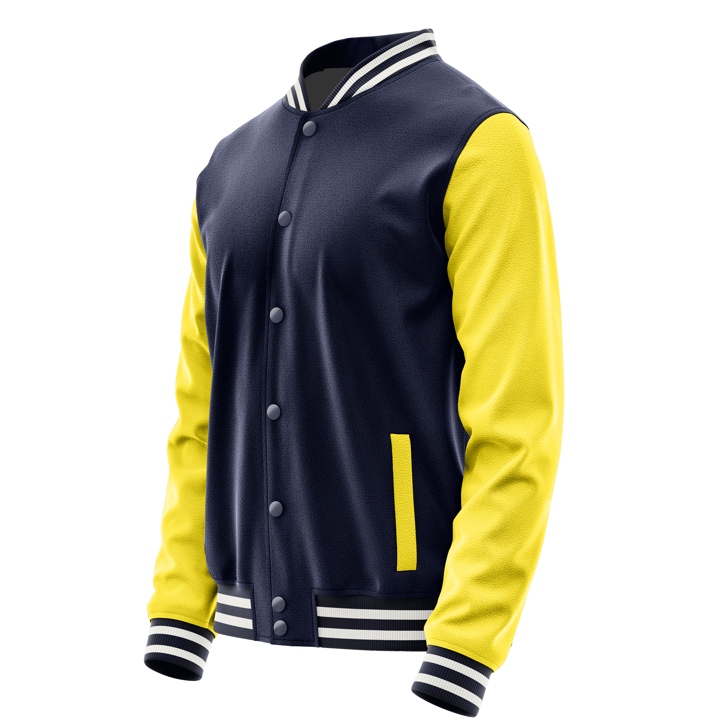 Navy & Light Yellow Leather Varsity Jacket JG11261118