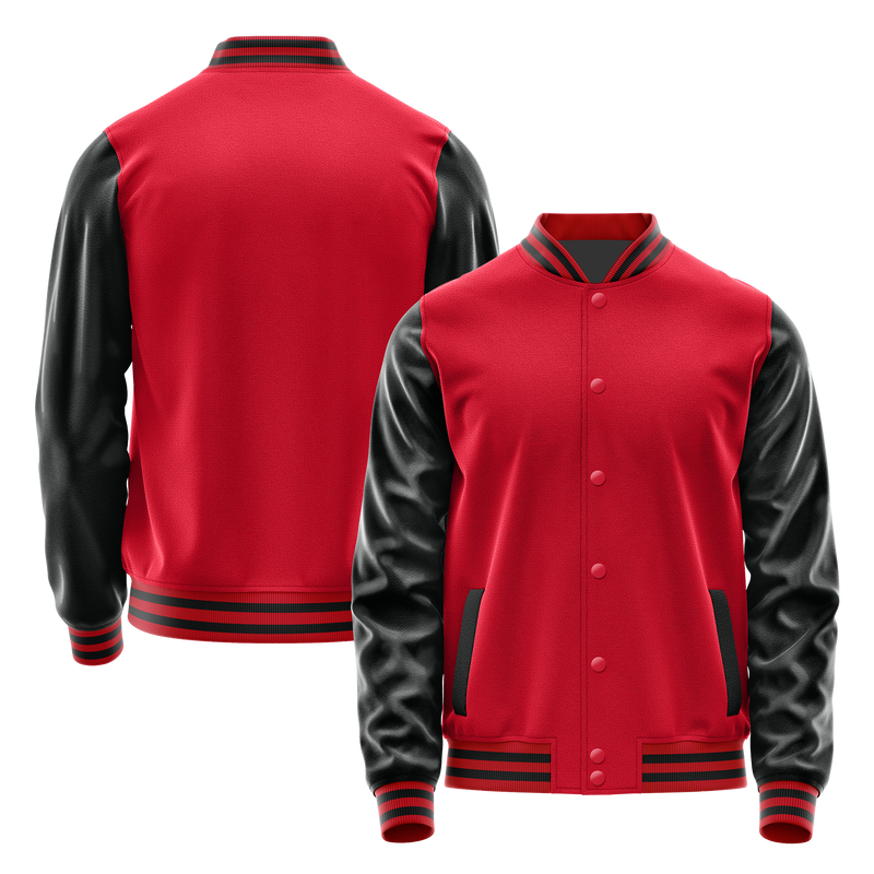 Red & Black Leather Varsity Jacket JG14171417