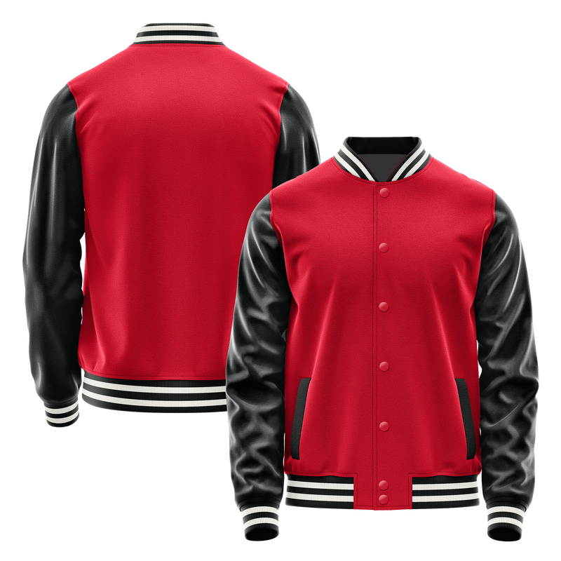 Red & Black Leather Varsity Jacket JG14171718