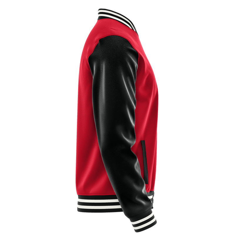 Red & Black Leather Varsity Jacket JG14171718