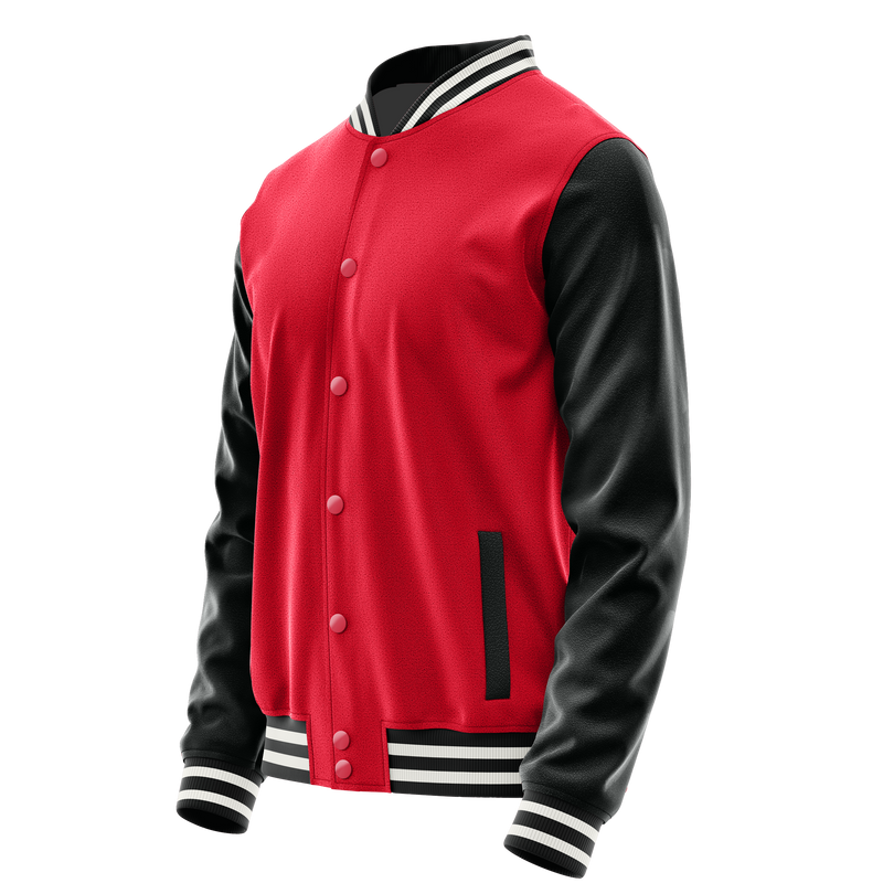 Red & Black Leather Varsity Jacket JG14171718