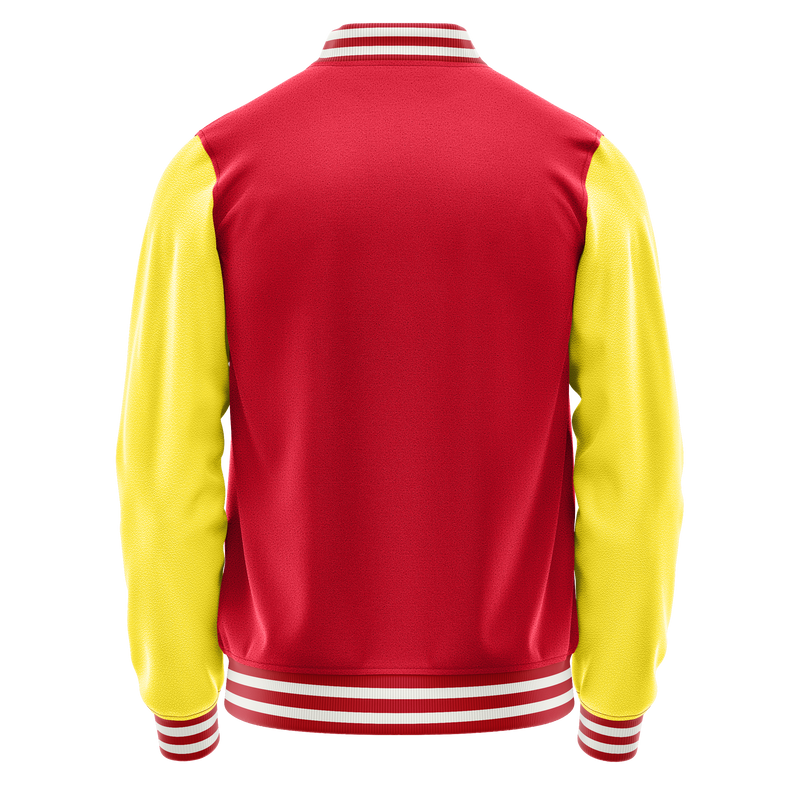 Red & Light Yellow Leather Varsity Jacket JG14261418