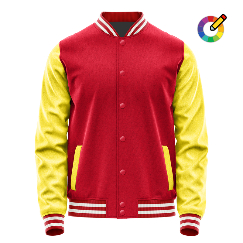 Red & Light Yellow Leather Varsity Jacket JG14261418