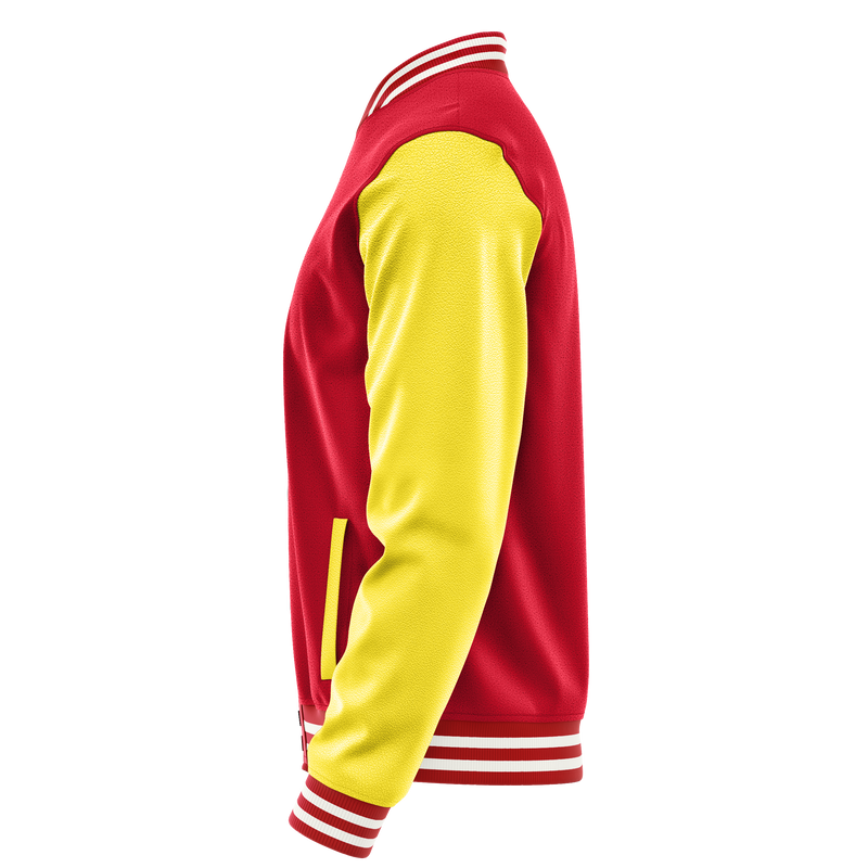 Red & Light Yellow Leather Varsity Jacket JG14261418