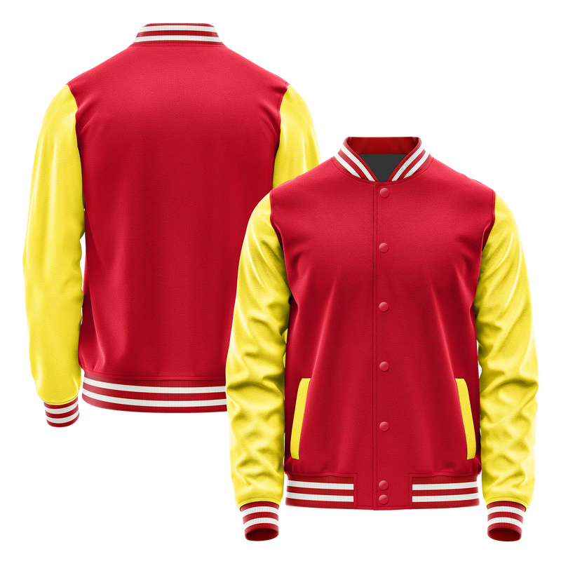 Red & Light Yellow Leather Varsity Jacket JG14261418