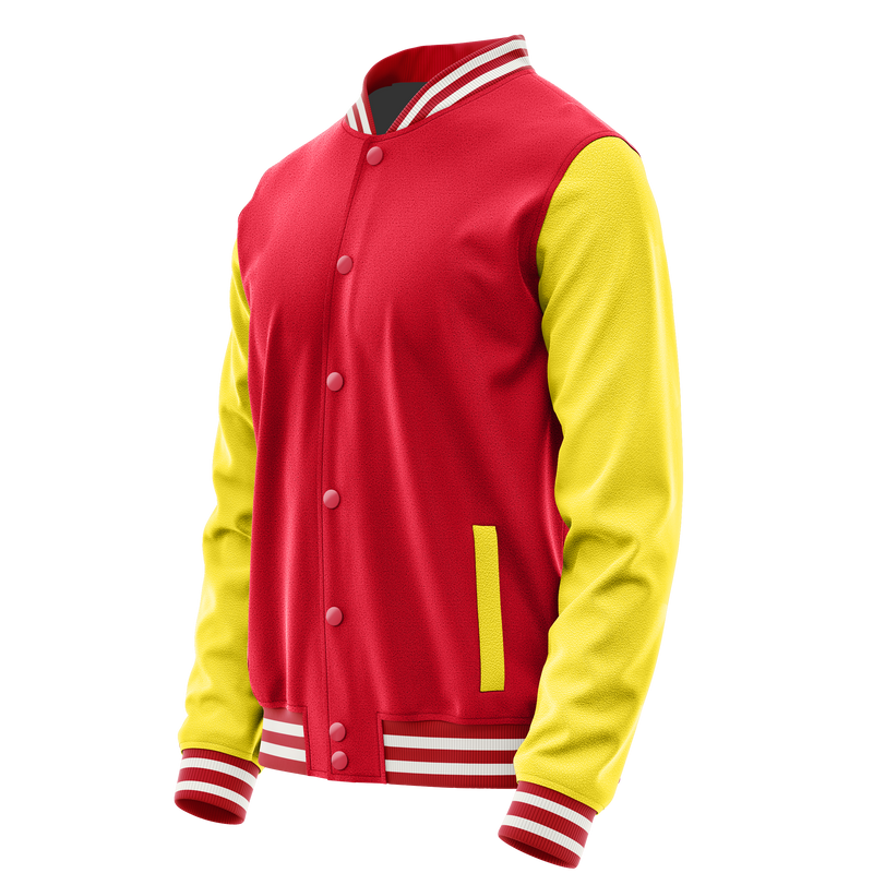 Red & Light Yellow Leather Varsity Jacket JG14261418