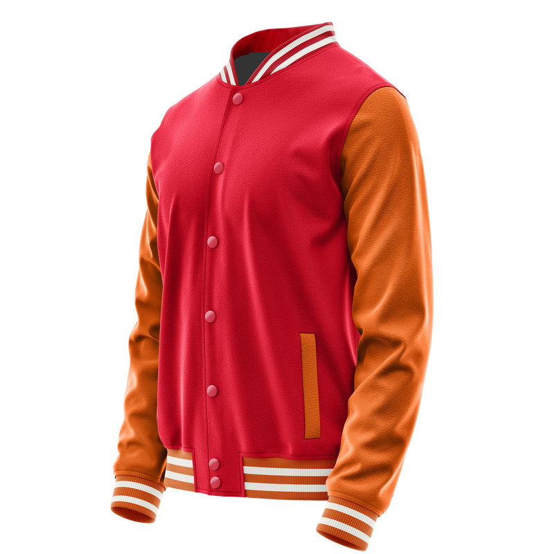 Red & Orange Leather Varsity Jacket JG14281418(2818)