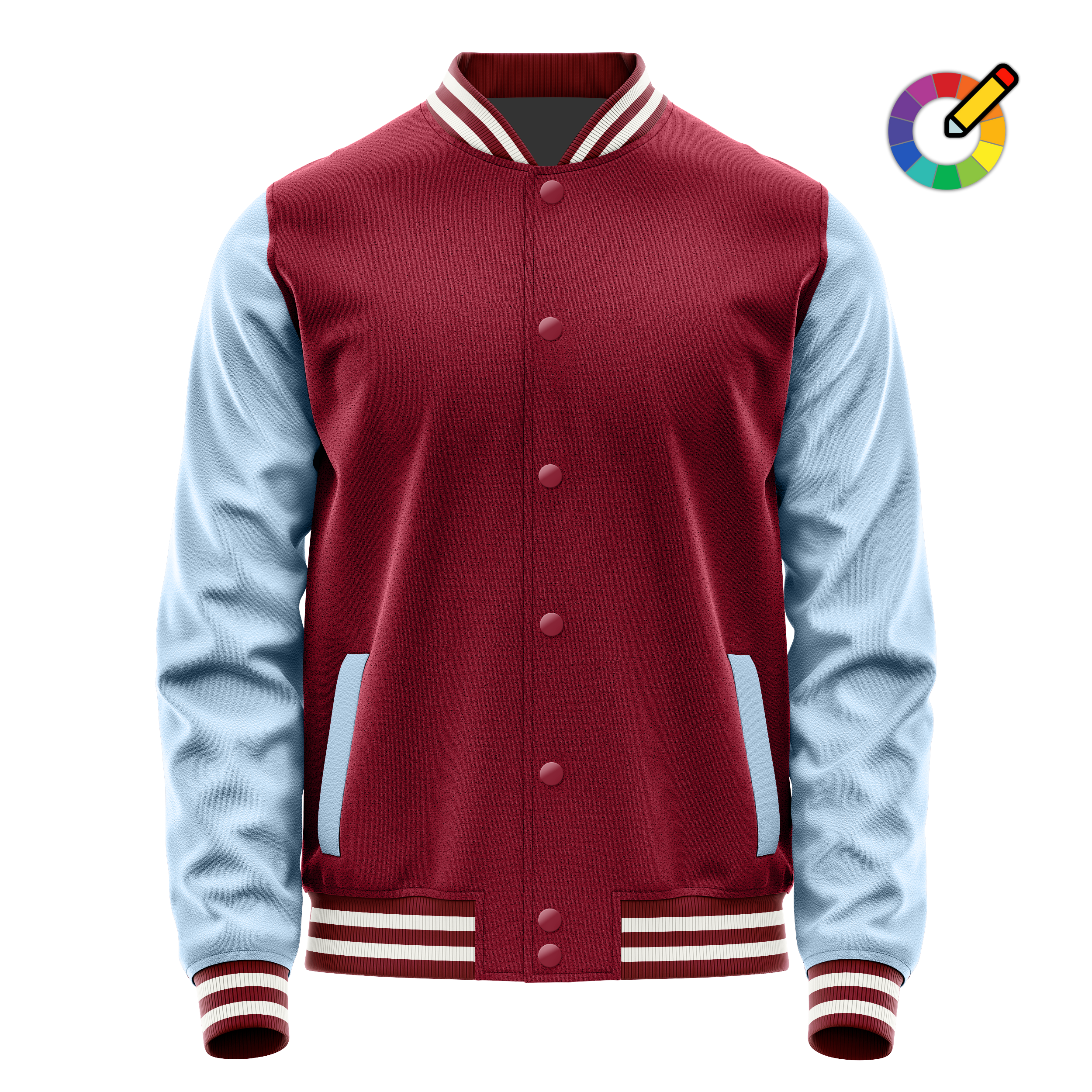 Crimson Red & Light Blue Leather Varsity Jacket JG15081518