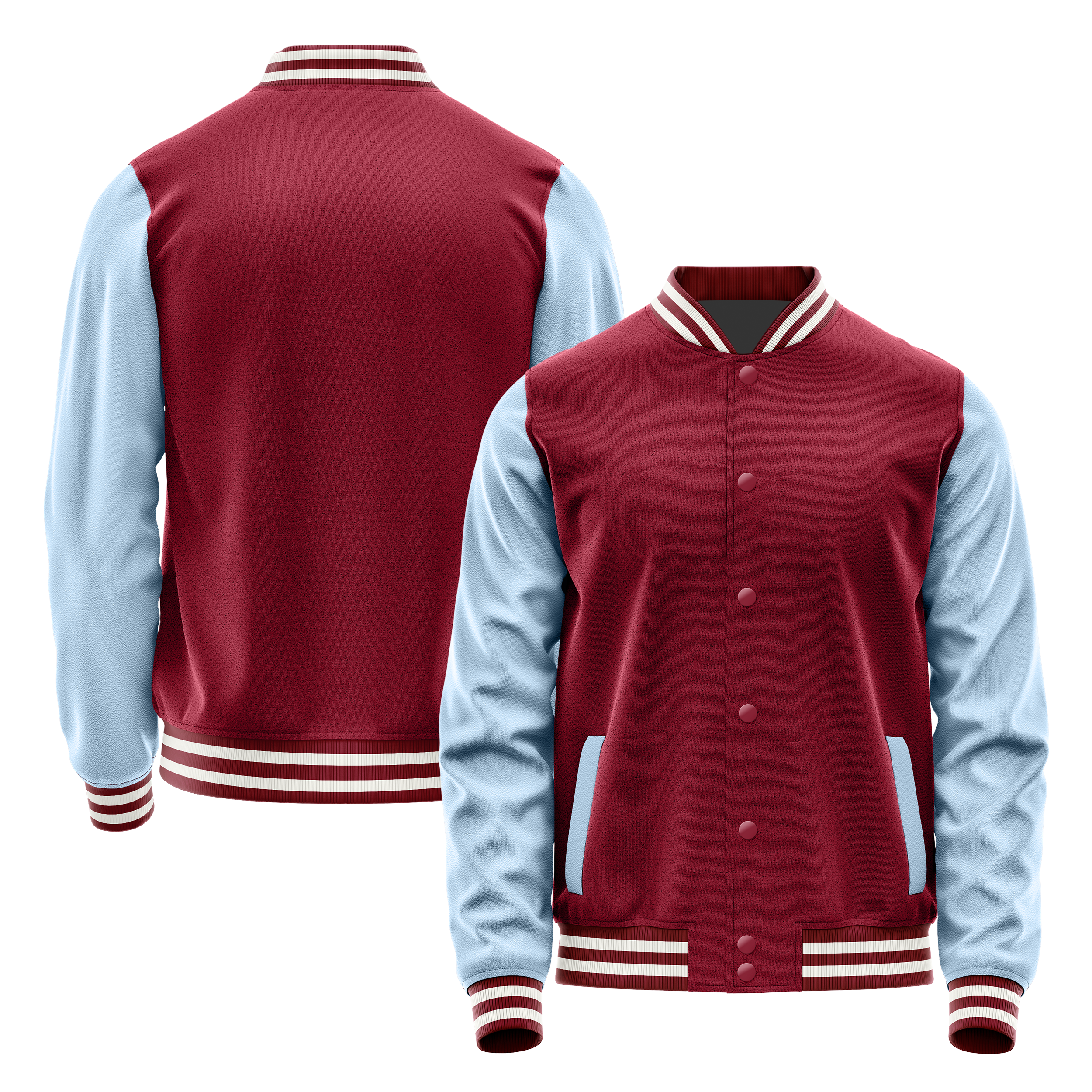 Crimson Red & Light Blue Leather Varsity Jacket JG15081518