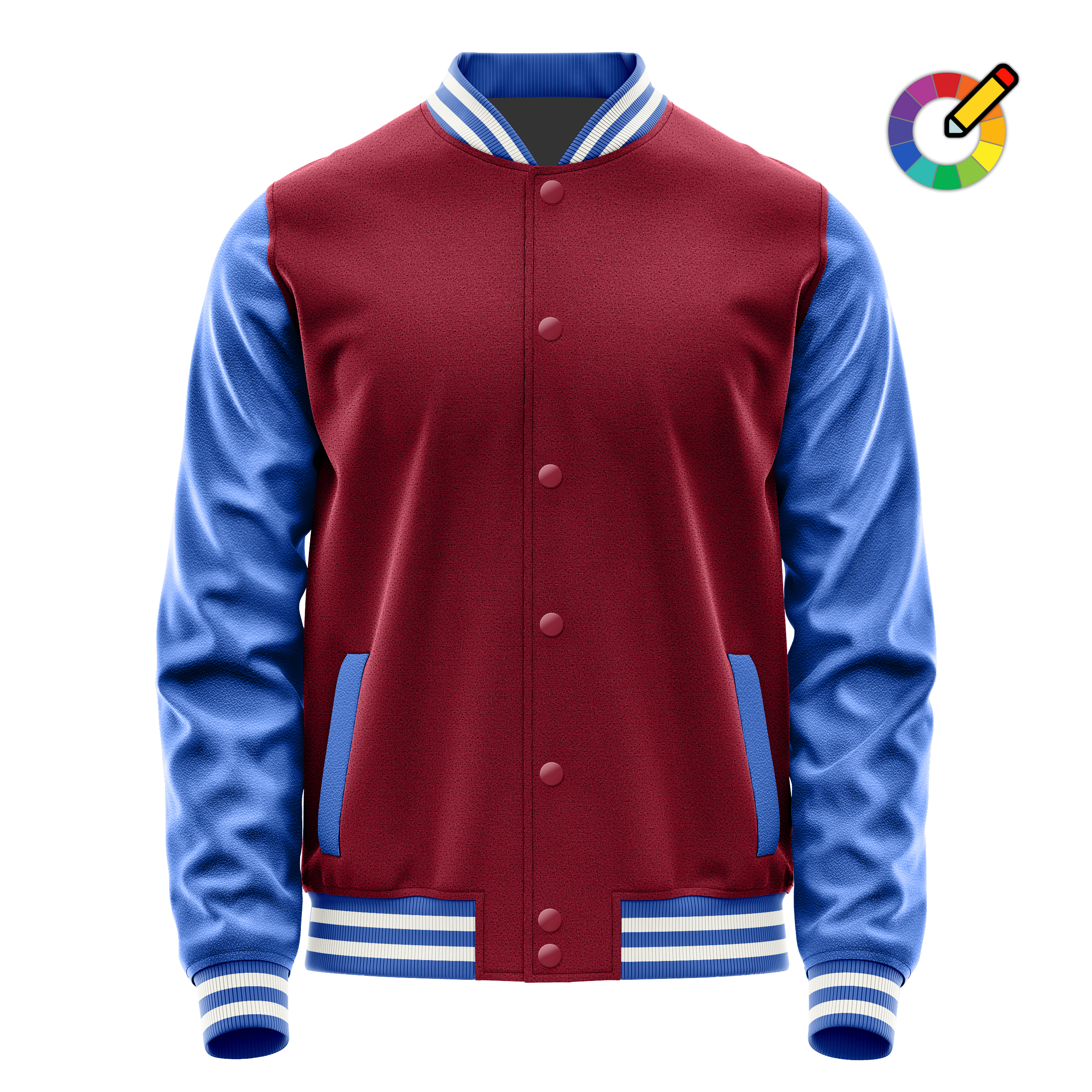 Crimson Red & Sky Blue Leather Varsity Jacket JG15090918