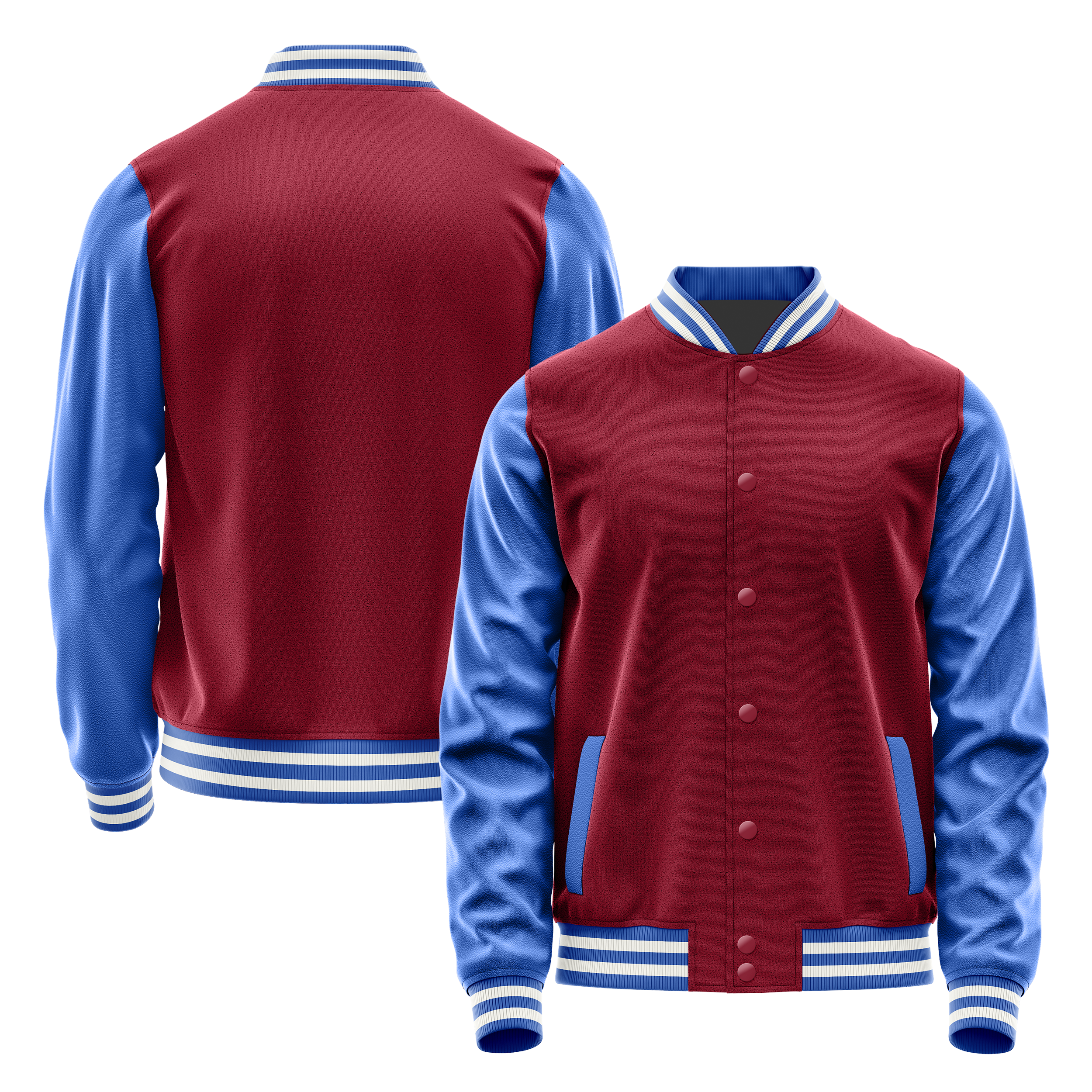 Crimson Red & Sky Blue Leather Varsity Jacket JG15090918