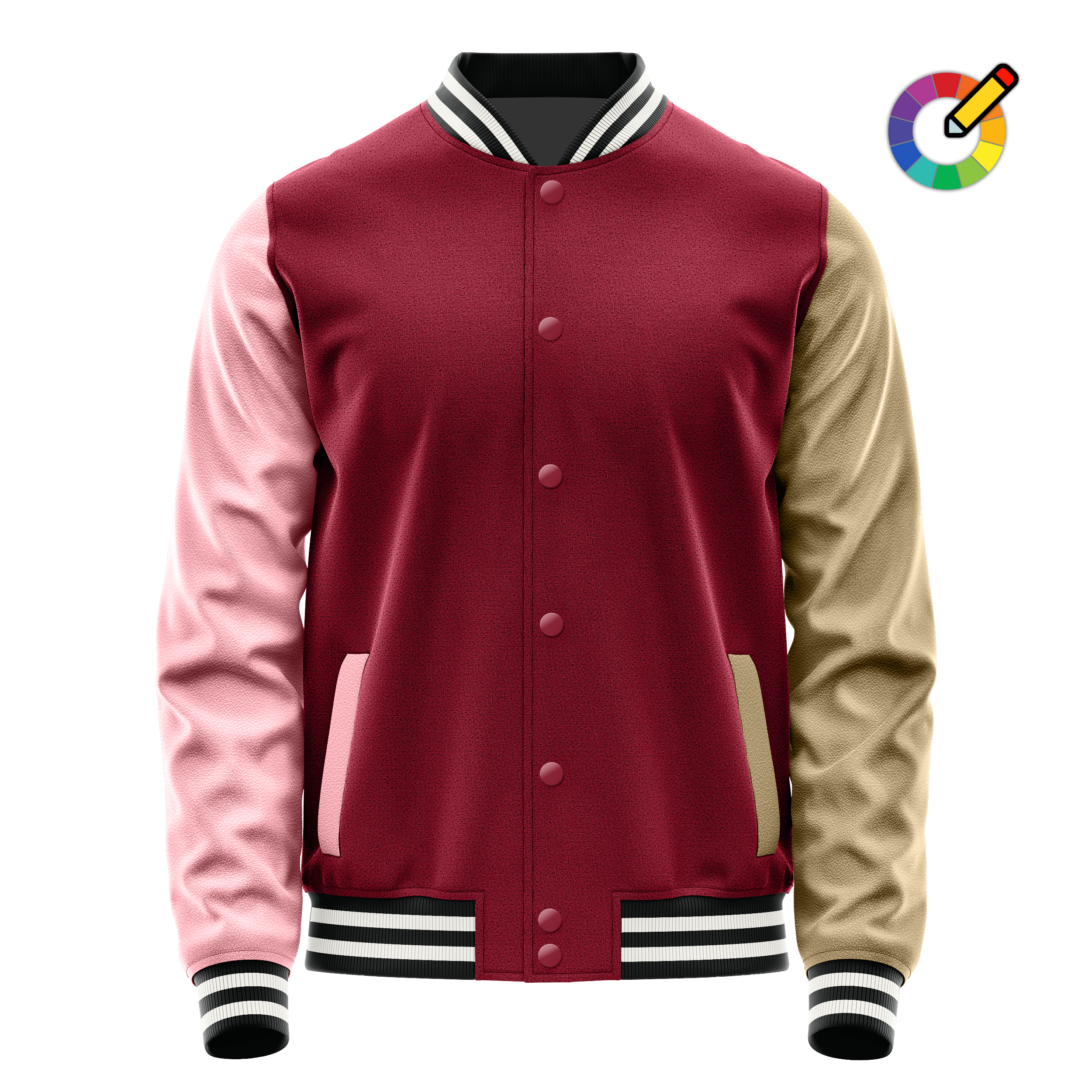 Crimson Red & Light Pink Leather Varsity Jacket JG1521(25)1718