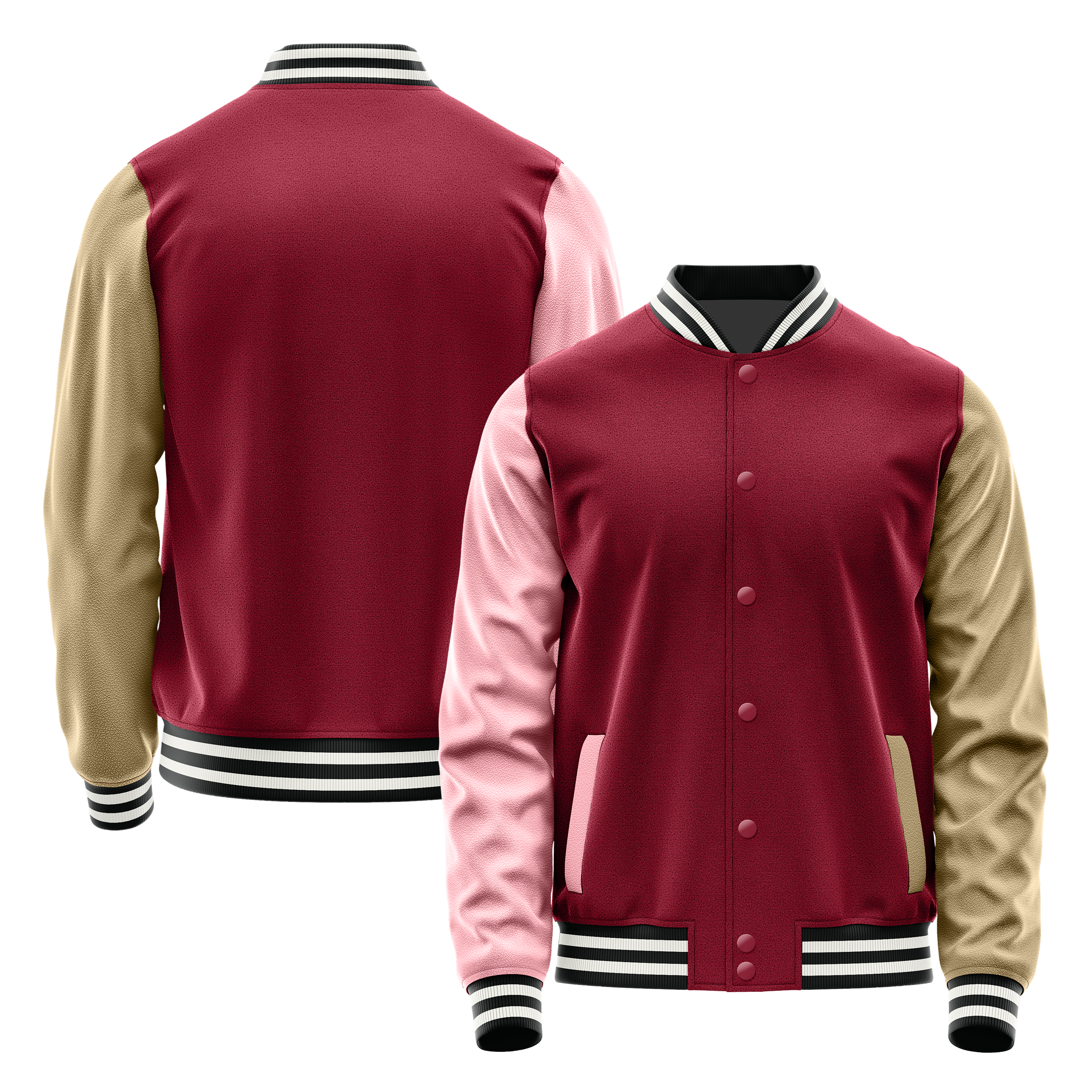 Crimson Red & Light Pink Leather Varsity Jacket JG1521(25)1718