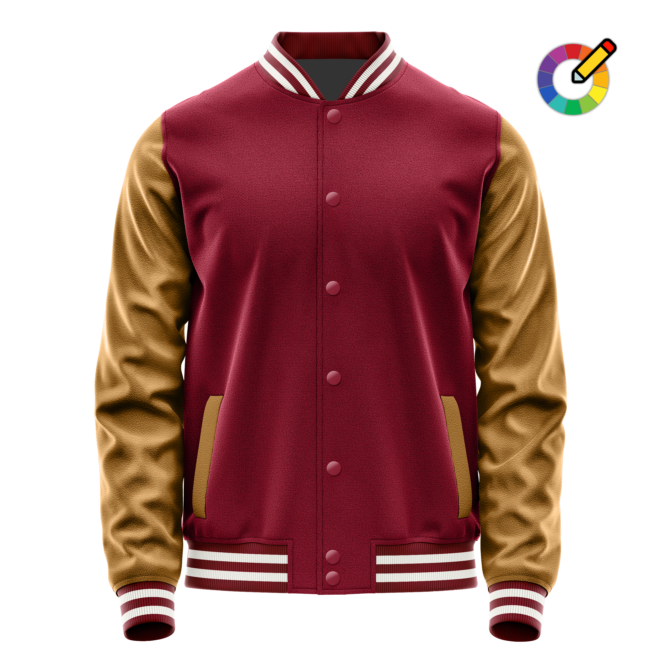 Crimson Red & Khaki Leather Varsity Jacket JG15221518