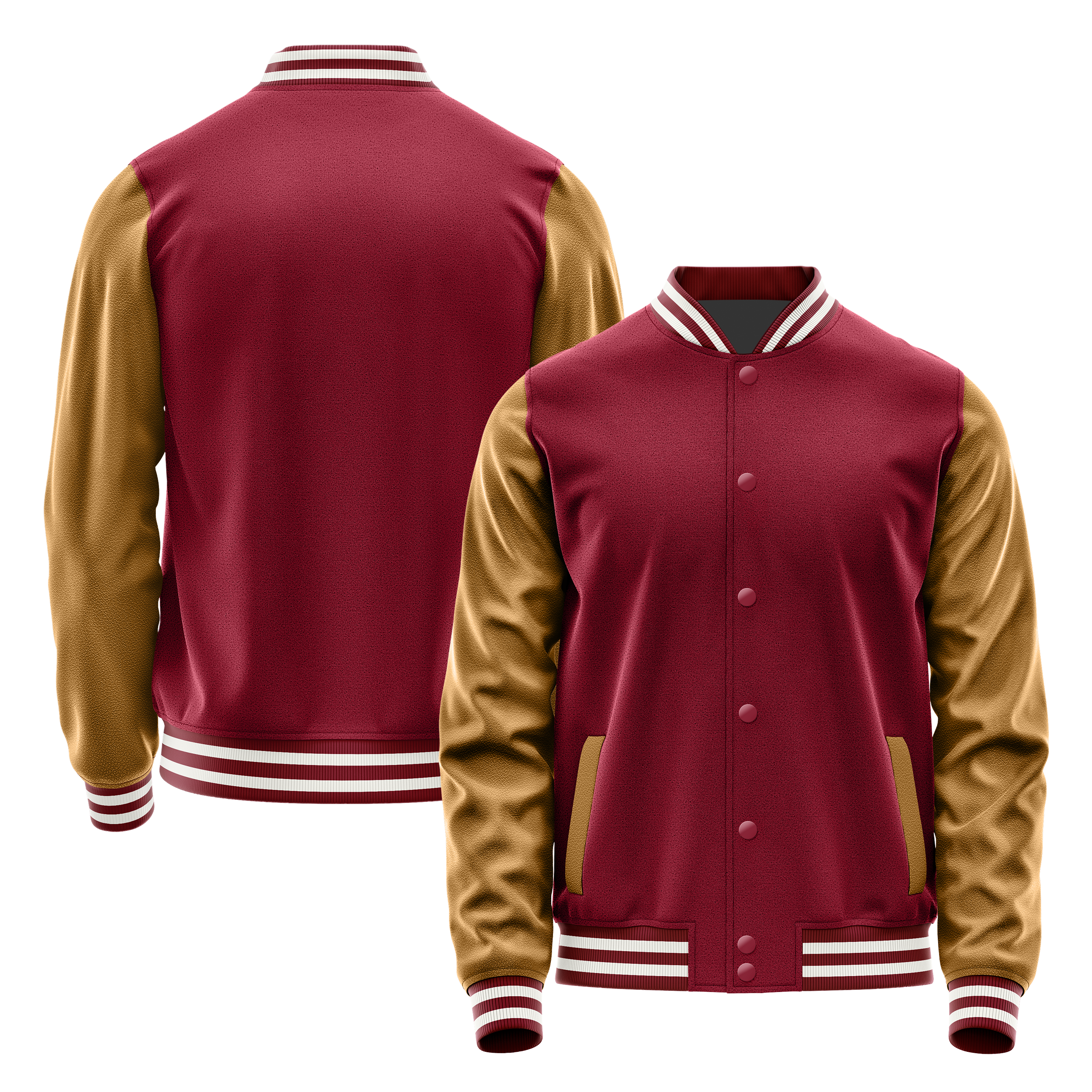 Crimson Red & Khaki Leather Varsity Jacket JG15221518