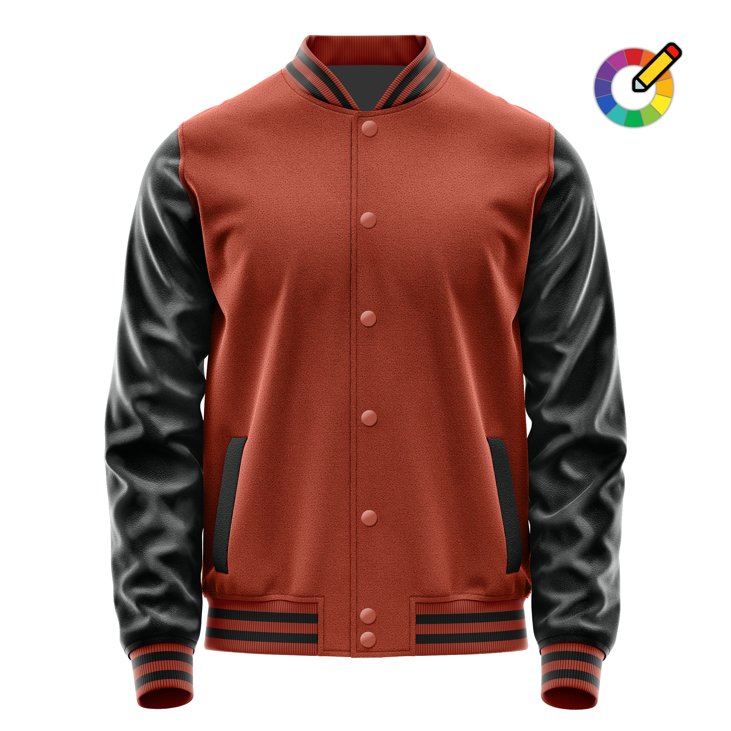 Coral Red & Black Leather Varsity Jacket JG16171617