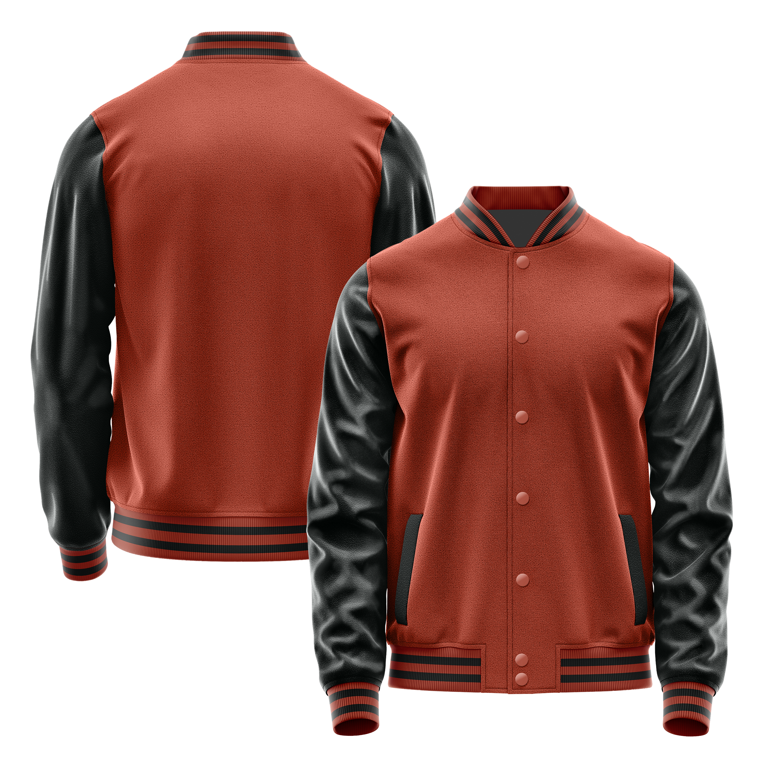 Coral Red & Black Leather Varsity Jacket JG16171617