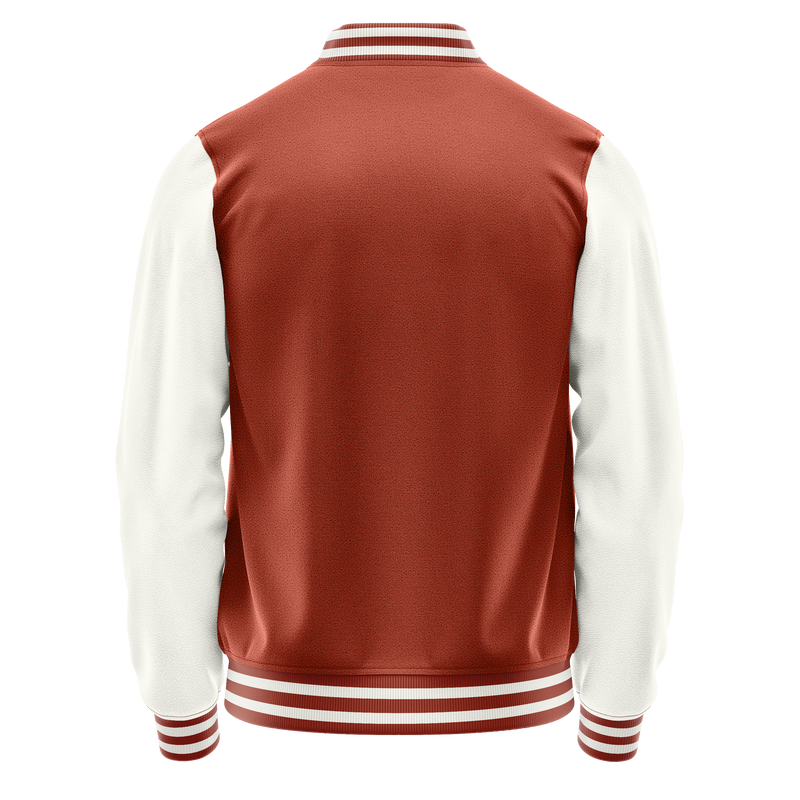 Coral Red & White Leather Varsity Jacket JG16181618