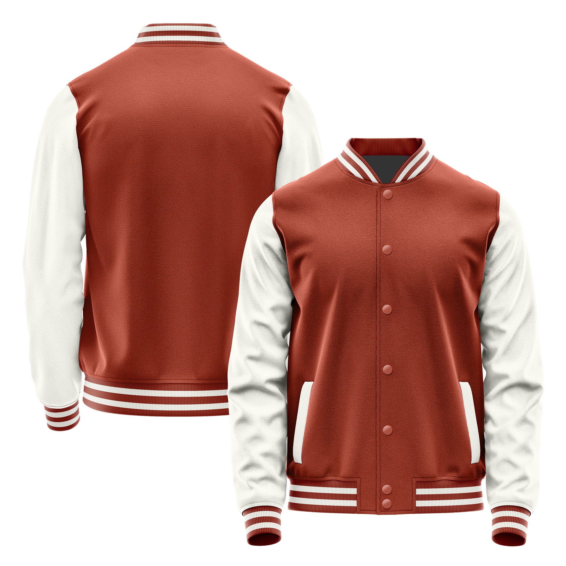 Coral Red & White Leather Varsity Jacket JG16181618