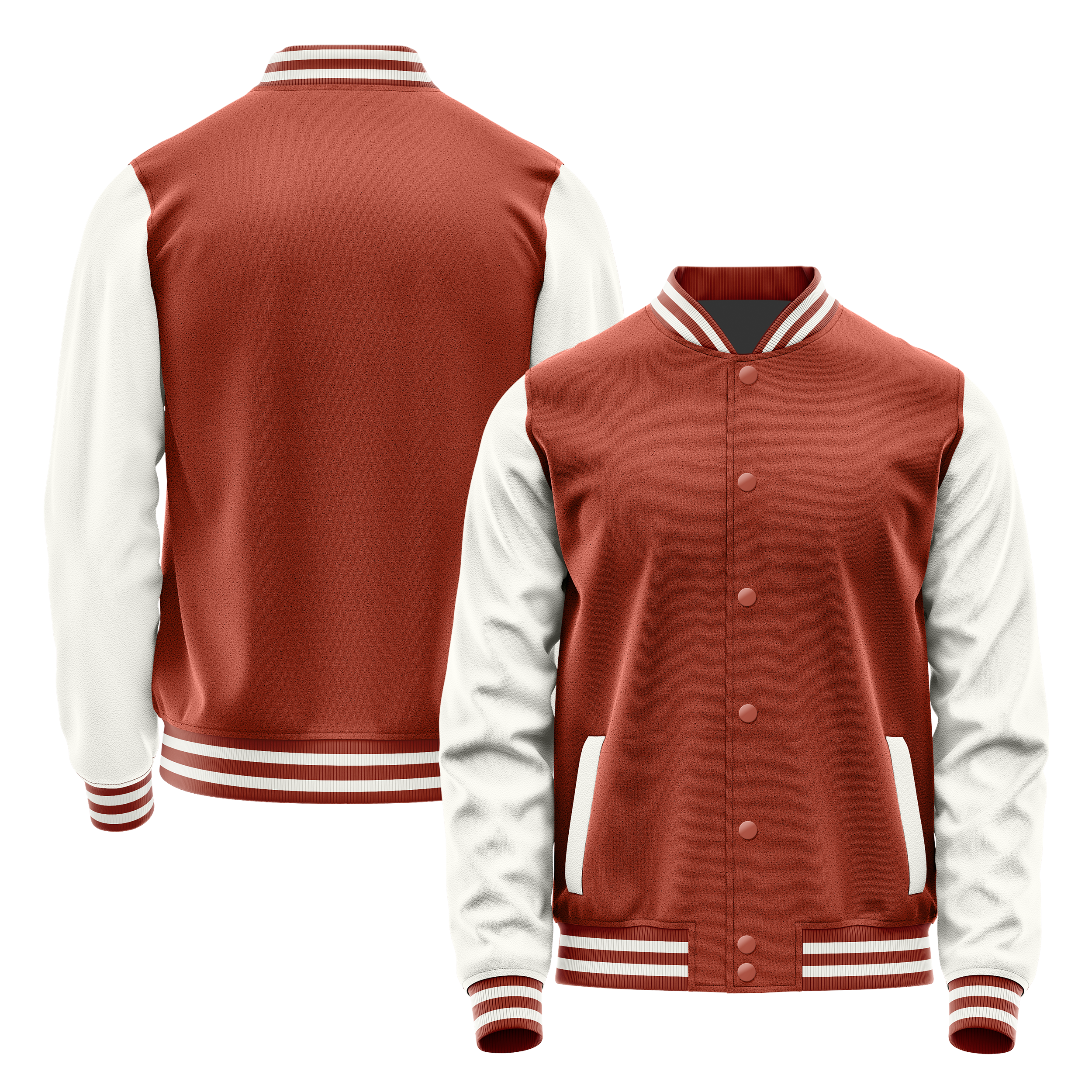 Coral Red & White Leather Varsity Jacket JG16181618