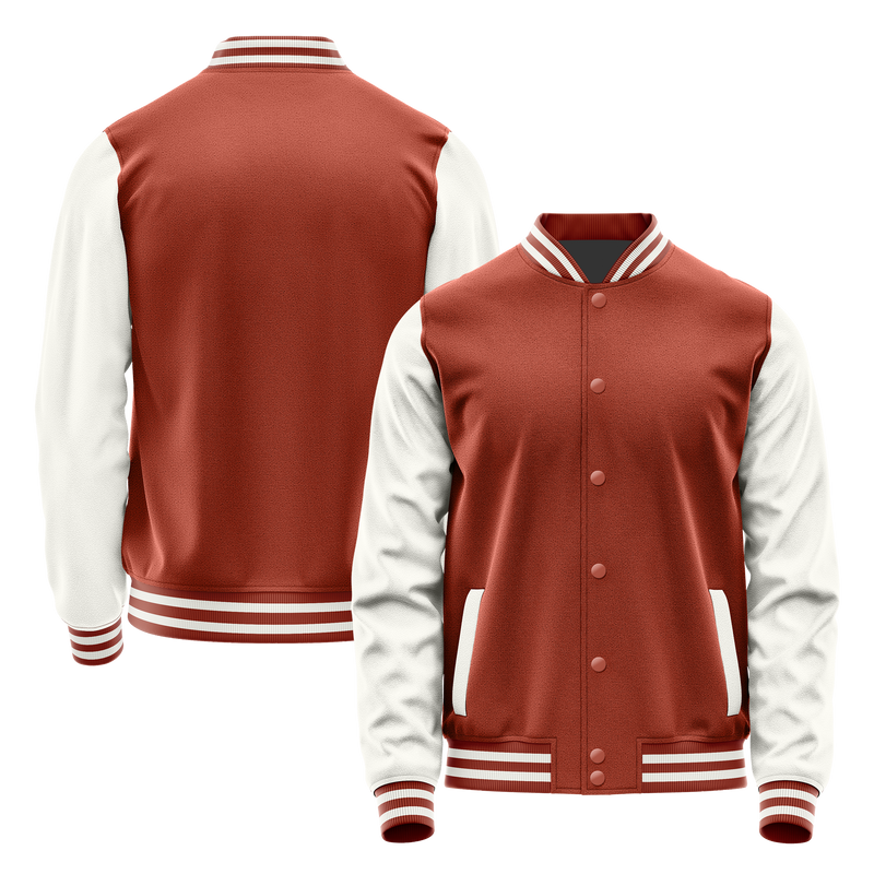 Coral Red & White Leather Varsity Jacket JG16181618