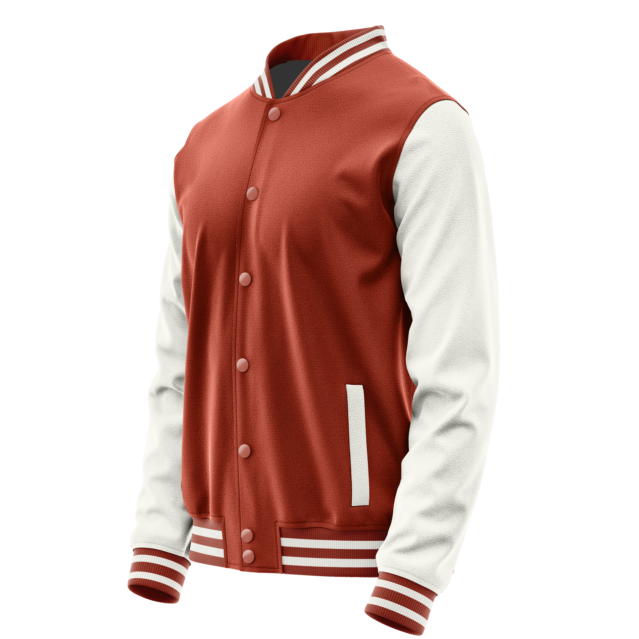 Coral Red & White Leather Varsity Jacket JG16181618