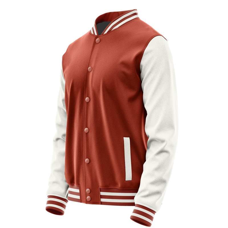 Coral Red & White Leather Varsity Jacket JG16181618