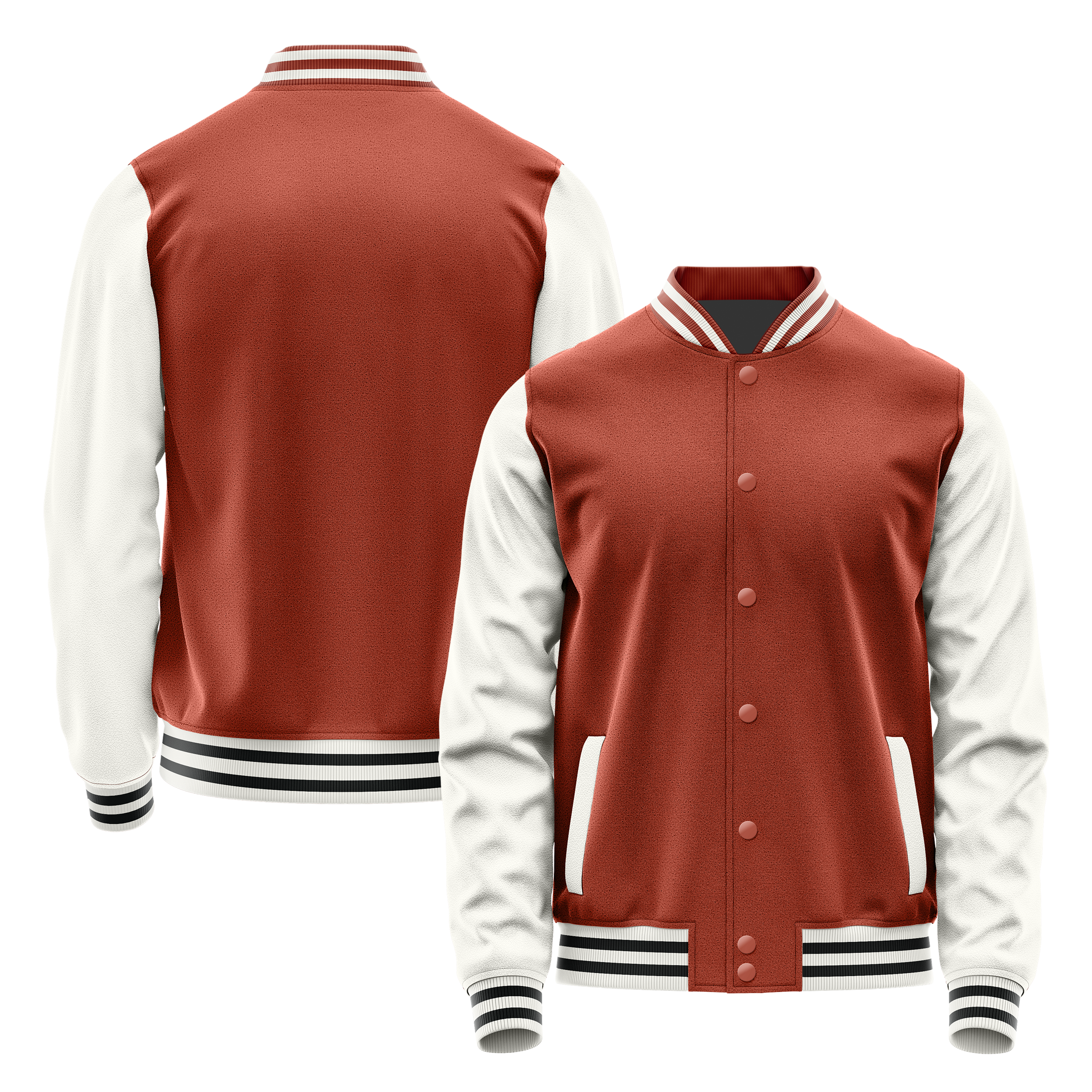 Coral Red & White Leather Varsity Jacket JG16181618(1817)