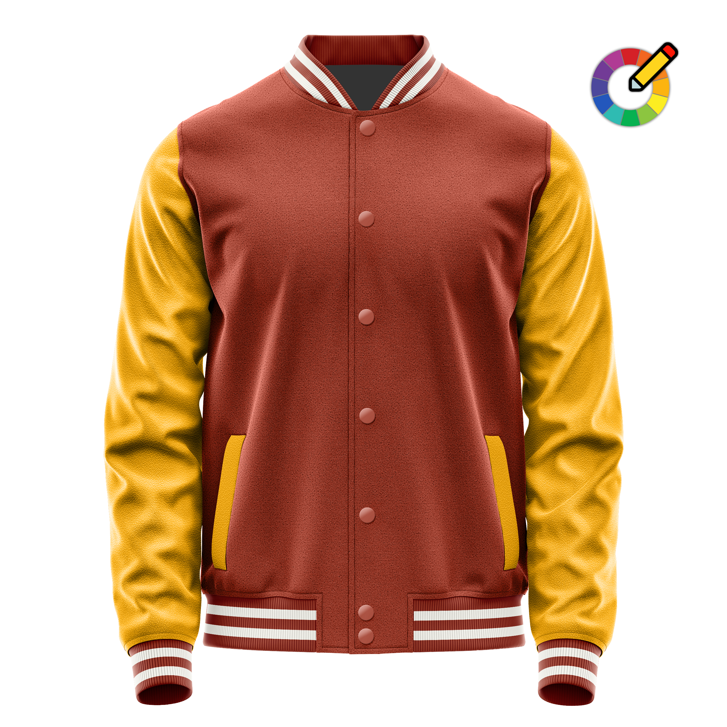 Coral Red & Yellow Leather Varsity Jacket JG16191618