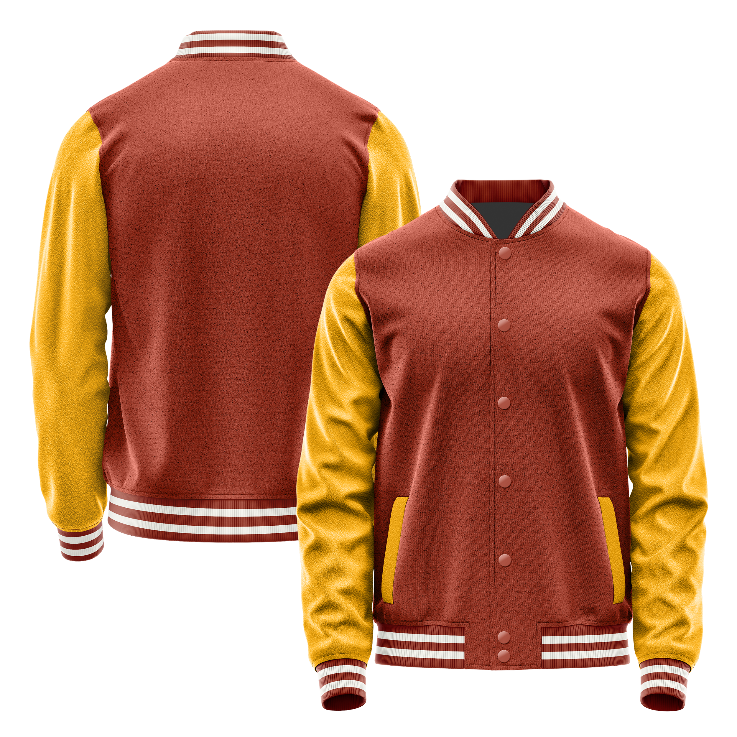 Coral Red & Yellow Leather Varsity Jacket JG16191618