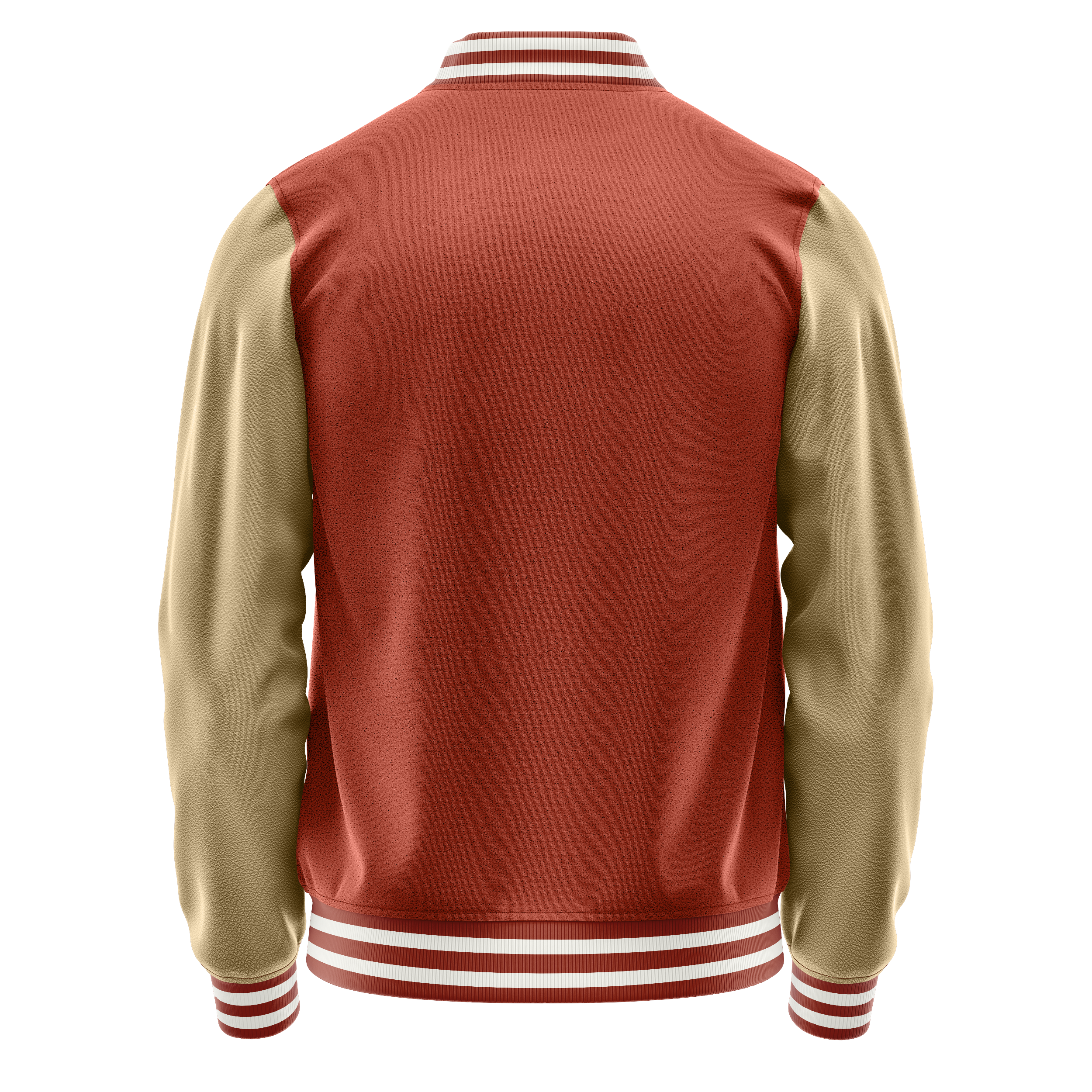 Coral Red & Light Khaki Leather Varsity Jacket JG16251618