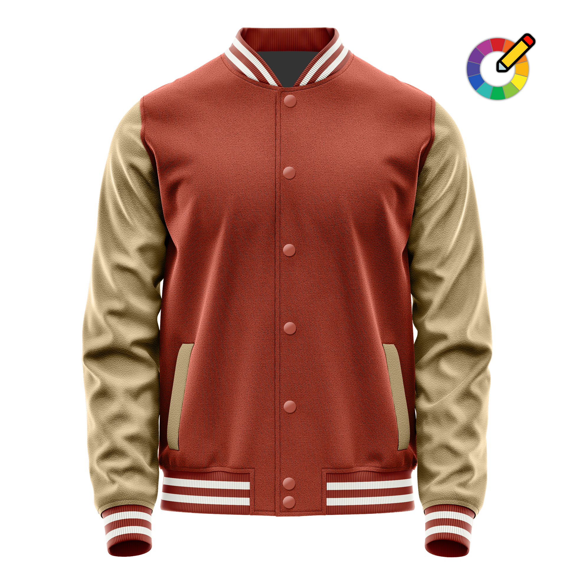 Coral Red & Light Khaki Leather Varsity Jacket JG16251618