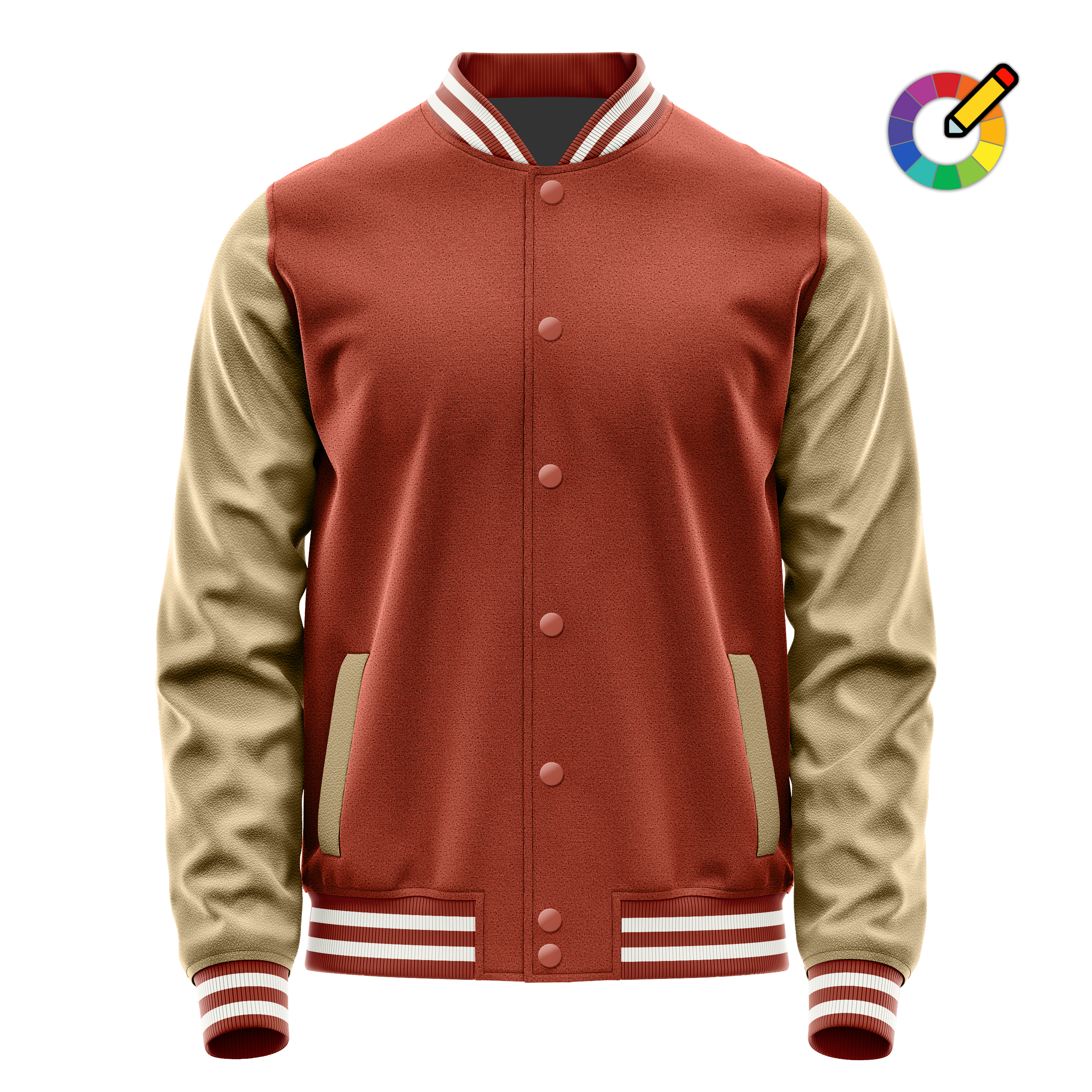 Coral Red & Light Khaki Leather Varsity Jacket JG16251618