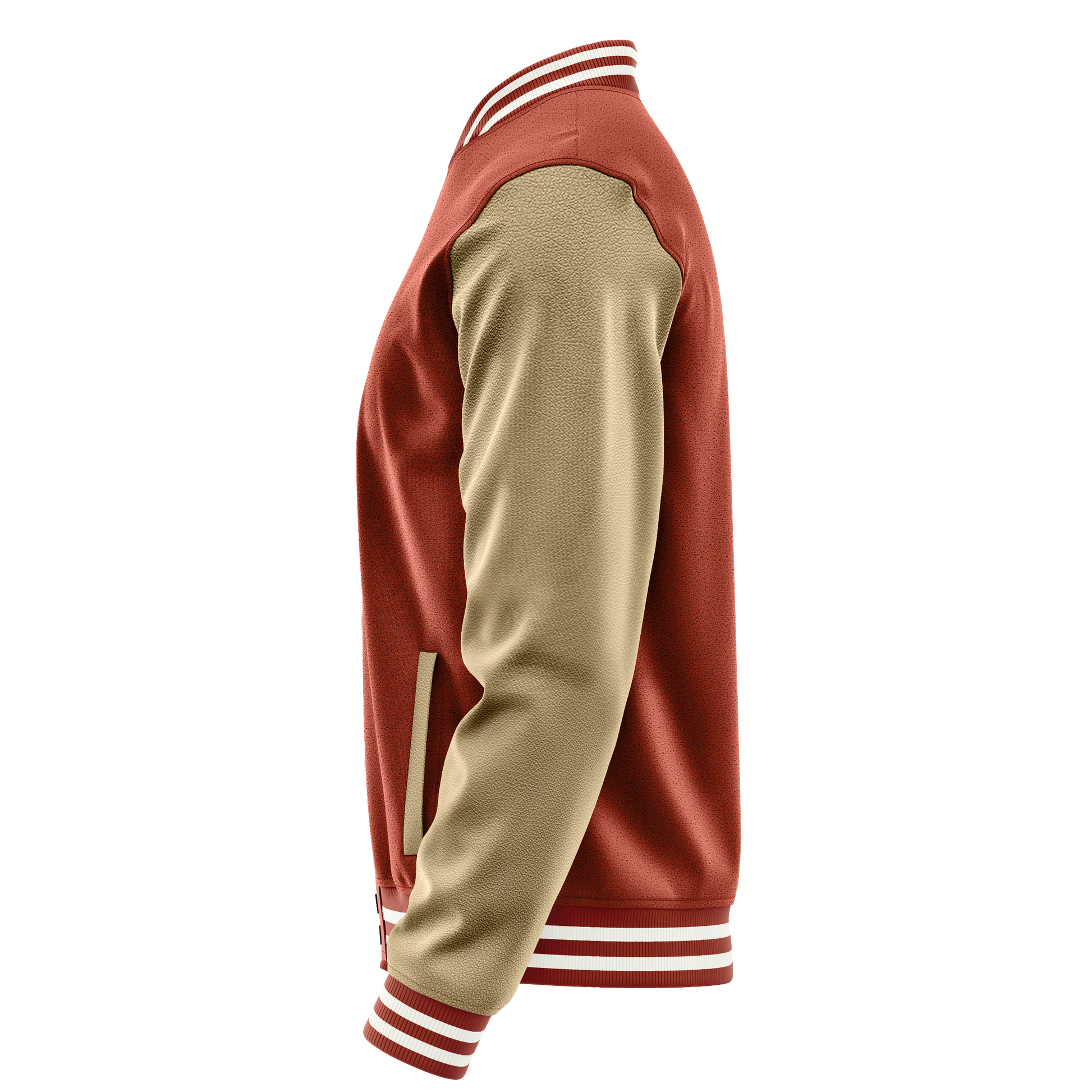 Coral Red & Light Khaki Leather Varsity Jacket JG16251618