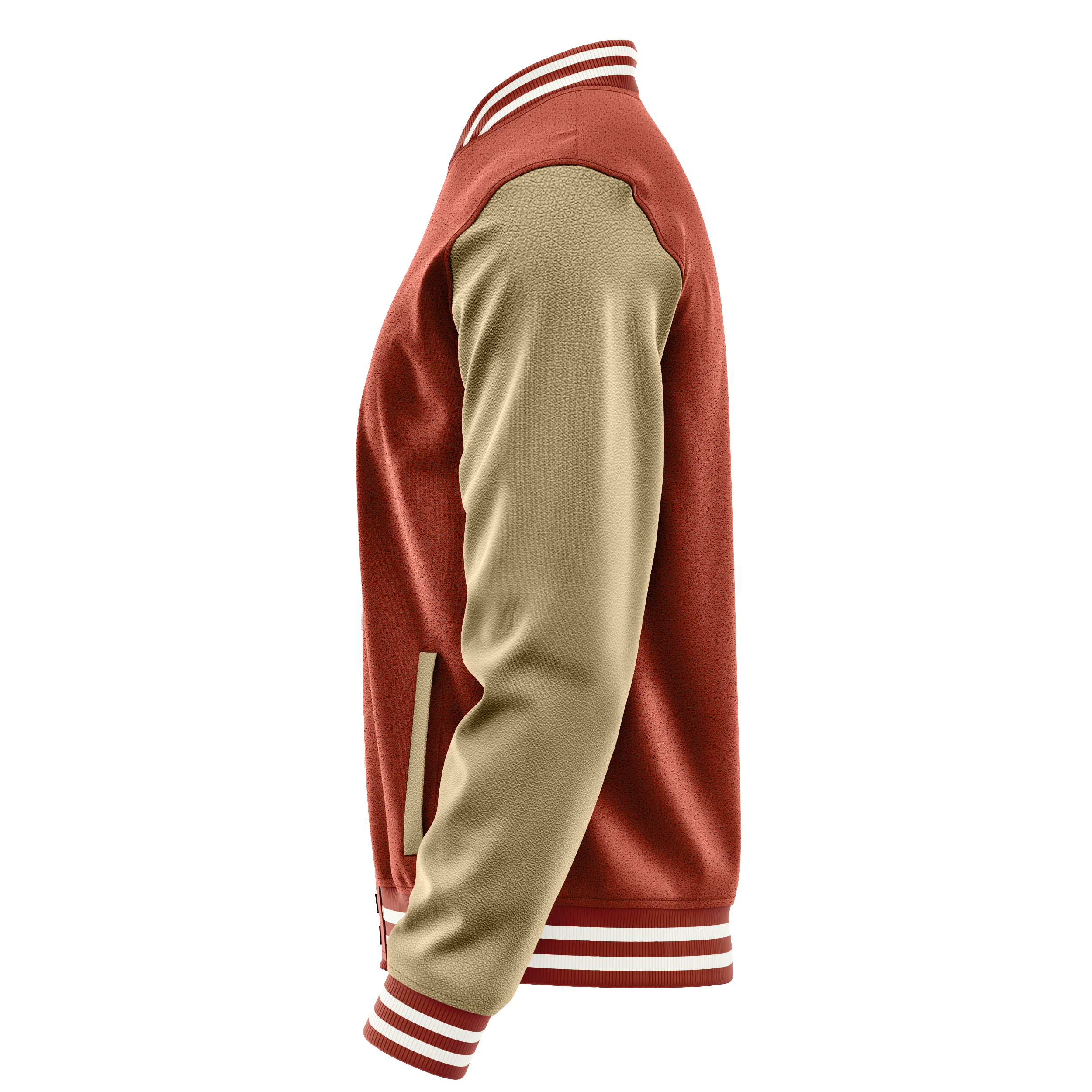 Coral Red & Light Khaki Leather Varsity Jacket JG16251618